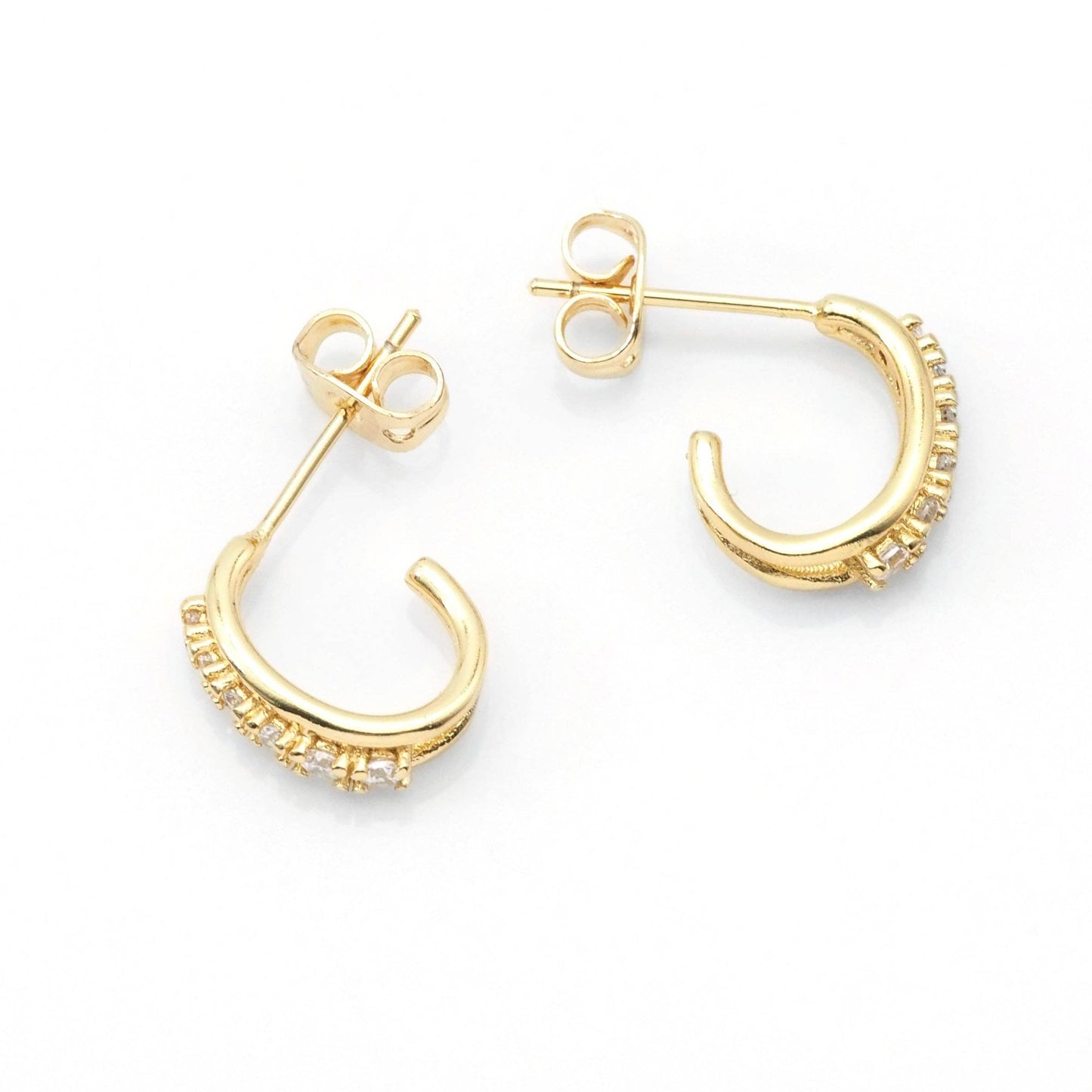 Cute CZ Oval Huggie Stud Earrings, Sku#LK815