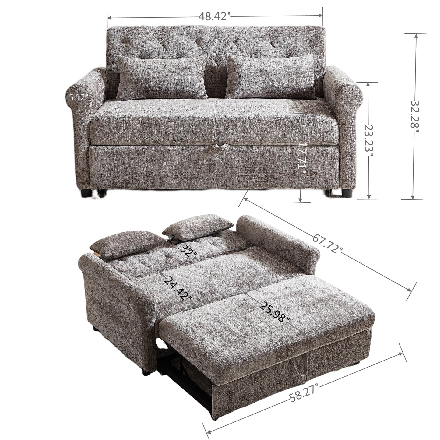 58.27 Inch 3-in-1 Loveseat Sofa Bed