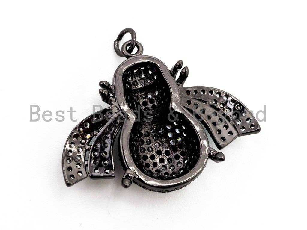 BEE Inspired Pendant, CZ Micro Pave insect Inspired pendant, Cubic Zirconia Focal Pendant,Gold/Rose Gold/Silver/Black,26x33x7mm,SKU#F453
