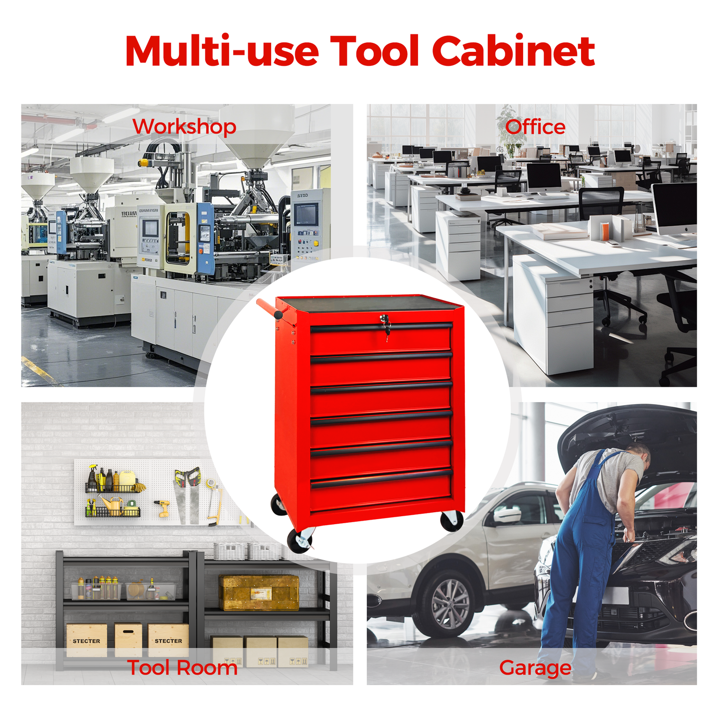 Rolling Metal Tool Chest with 6 Drawers