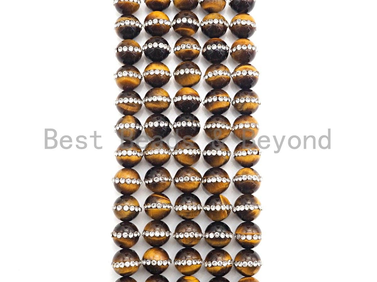 High Quality Yellow Tiger Eye with rhinestone inlaid, 6mm/8mm/10mm/12mm/14mm, Tiger eye Beads, 15.5inch Full strand, SKU#V51