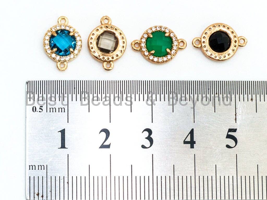 Round Bezel Connector with Faceted Glass,Green/Blue/Black/Smoke Crystal, 9x13mm, sku#A72