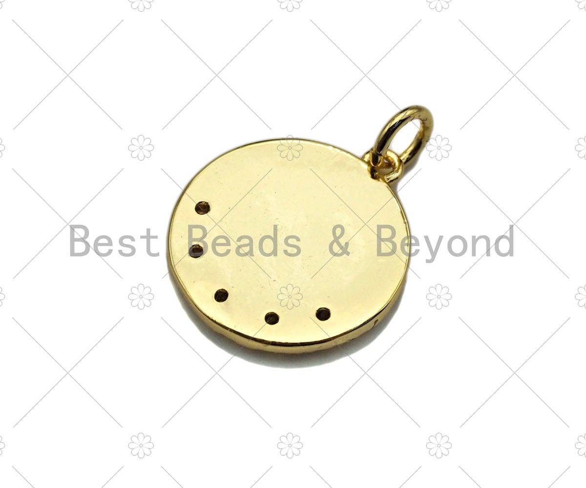 Hamsa Hand On Round Coin Shaped Pendant/Charm, Round Coin Cubic Zirconia Pendant Charm,15x17mm,sku#L301