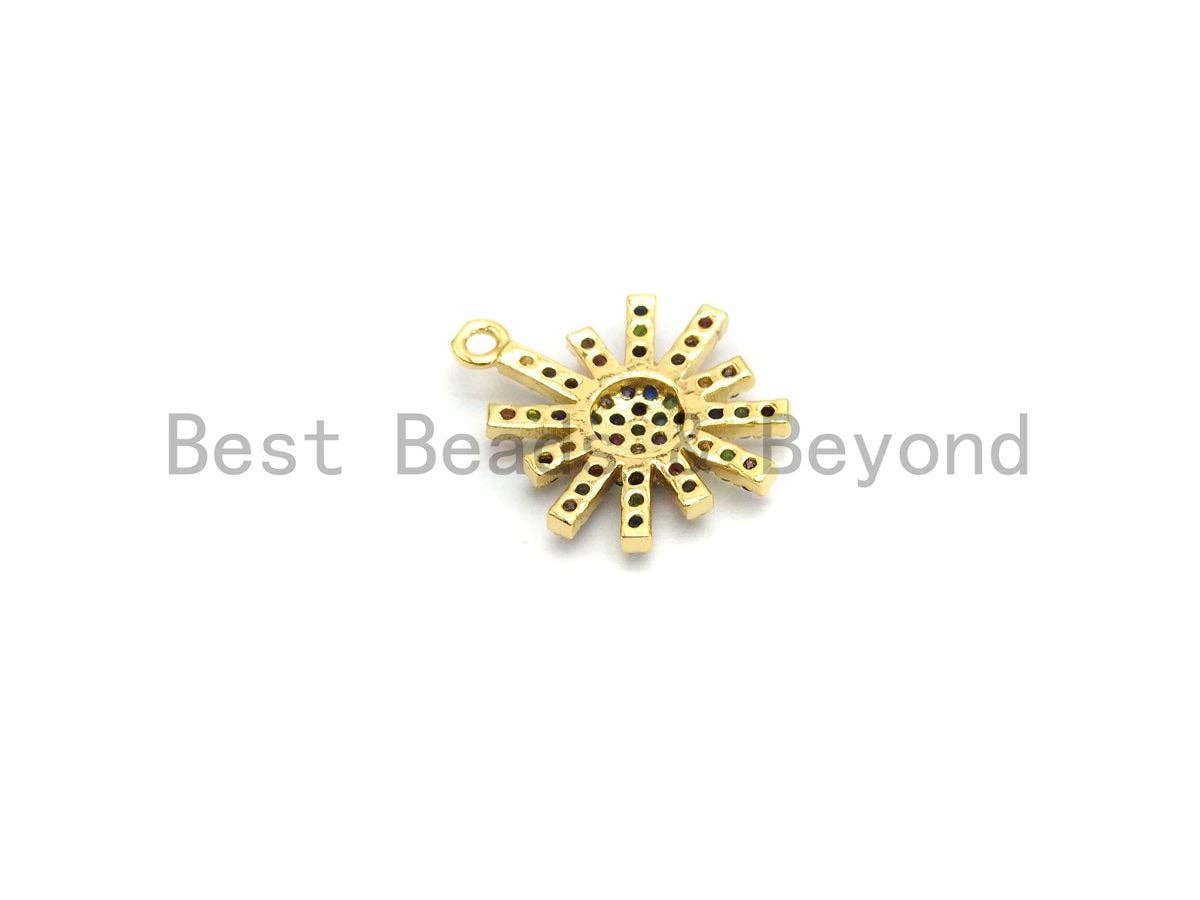 Multi-Color CZ Micro Pave Radial Flower Star Pendant, Flower Shaped Pave Pendant, Gold plated, 14x17mm, Sku#B106