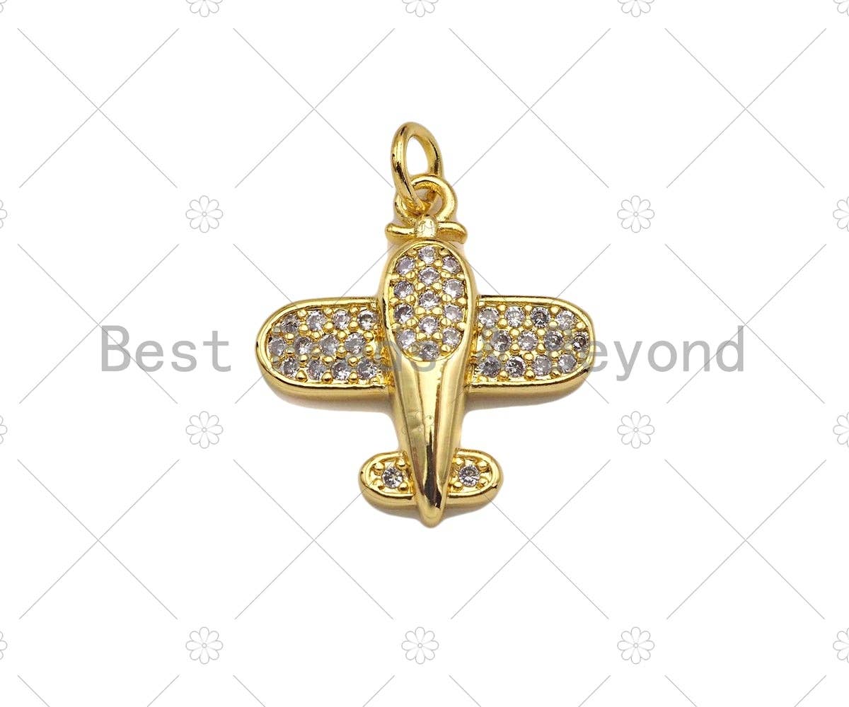 CZ Micro Pave Airplane Shape Pendant/Charm,Cubic Zirconia Charm, Necklace Bracelet Charm Pendant,18x19mm, Sku#LK256