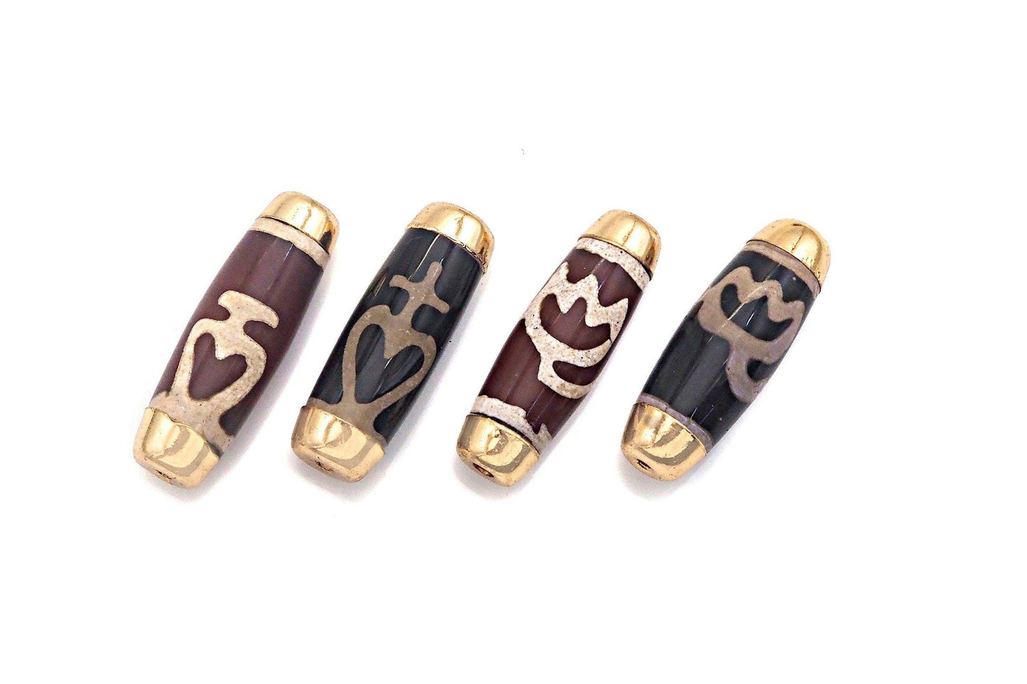 16x39mm Large Natural Tibetan Agate Gold Finish Barrel Shape Spacer Beads, Oval Tibetan Agate Beads, sku#U950