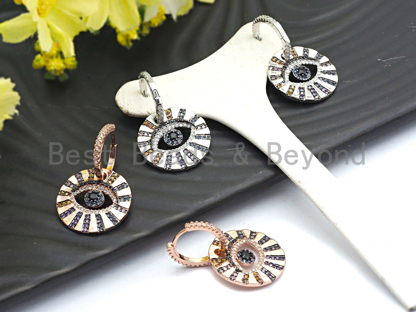 CZ Evil Eye Dangle Earrings, Sku#J58