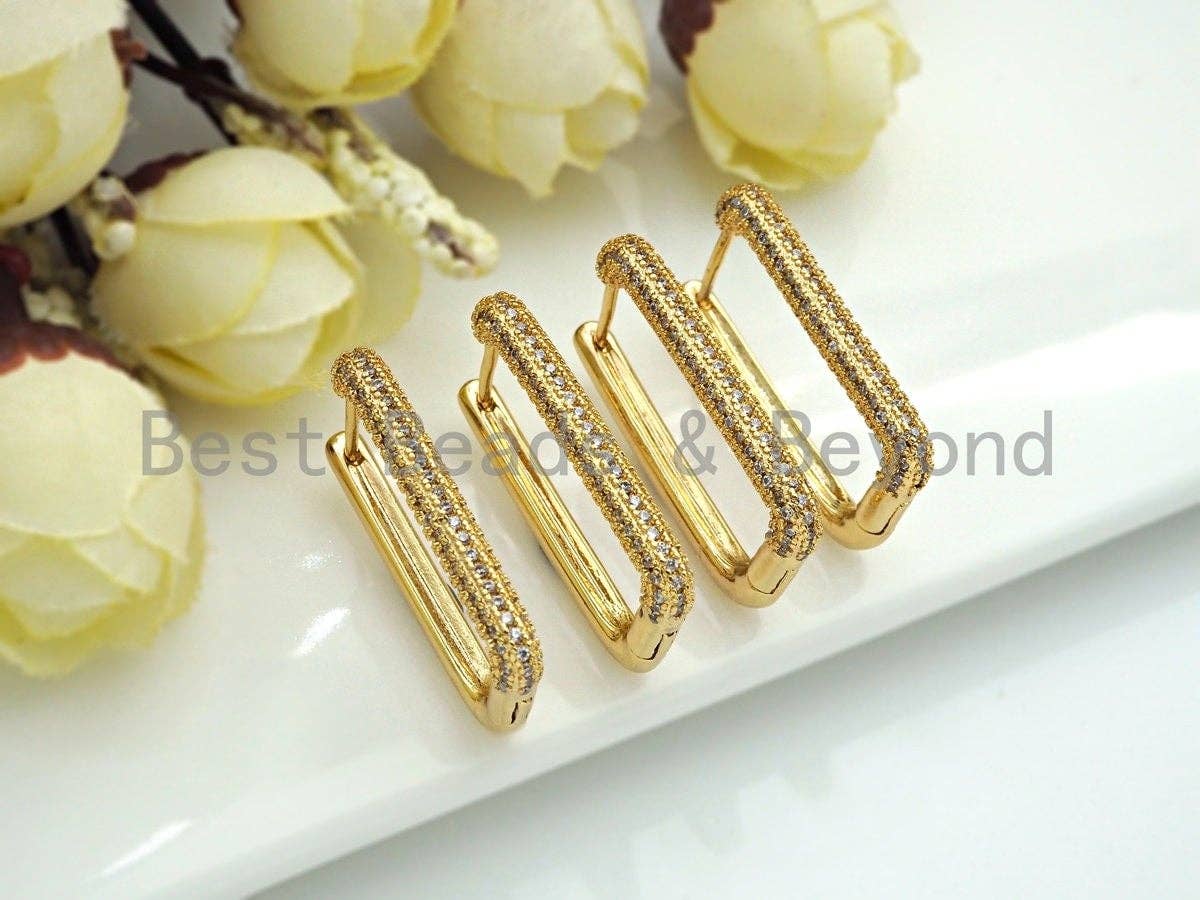 Pave Double Raw Rectangle Earring, Minimal earrings, J254