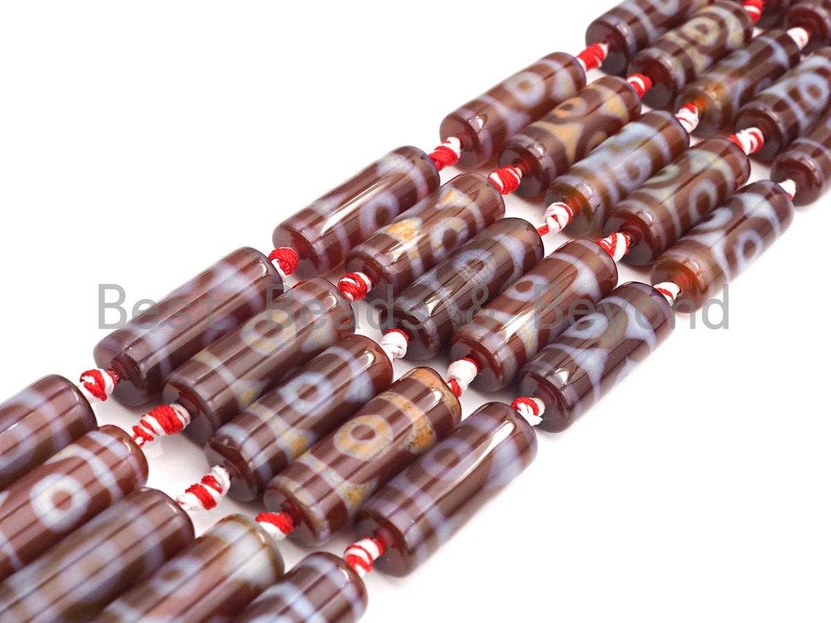 1pc/10pc Natural Tibetan Agate Cylinder Spacer Beads, Brown White Eye Dzi Spacer Beads, Tibetan Dzi Beads, 11x30mm, sku#U865