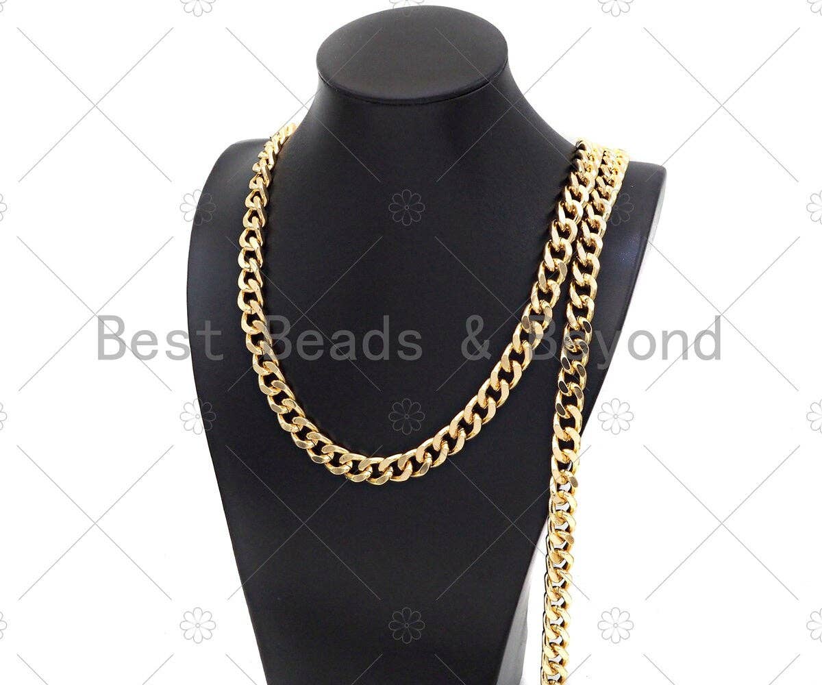 11x14mm Black/Gold High Quality Large Heavy Flat Curb Chain, Diamond Cut Bold Curb Chain, Cuban Heavy Metal Chain, sku#M394