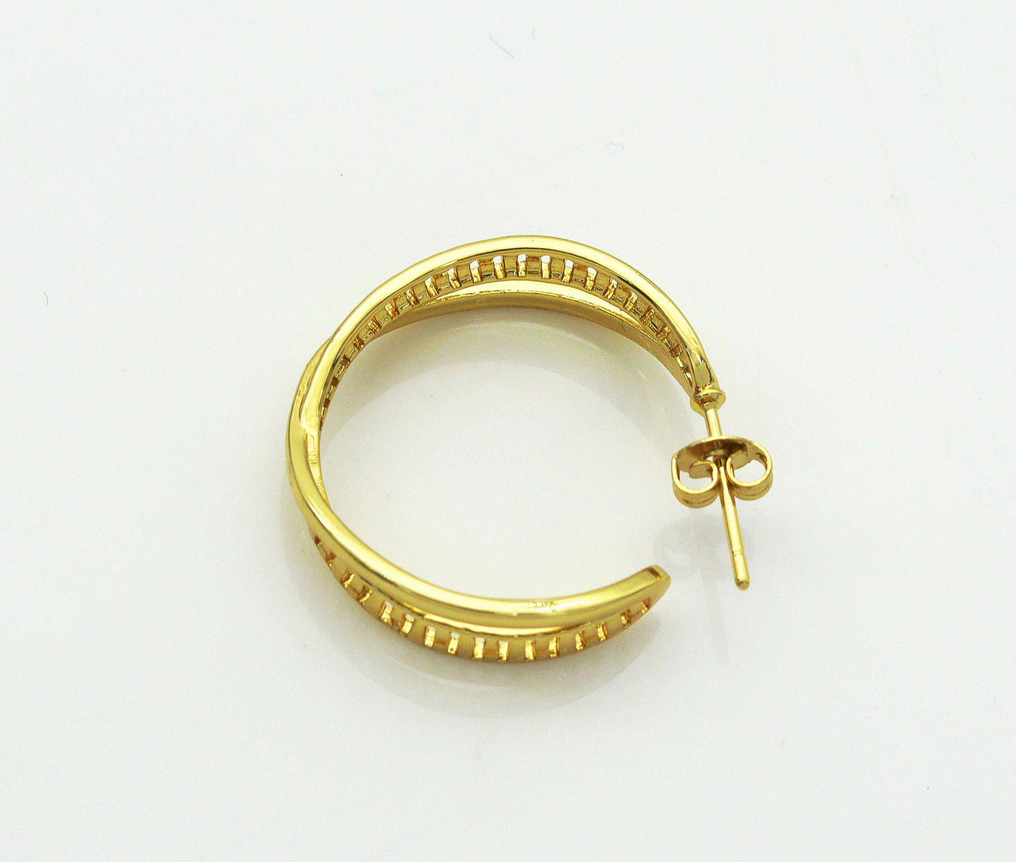 Gold Double Round Ring Huggie Earrings, Sku#J353