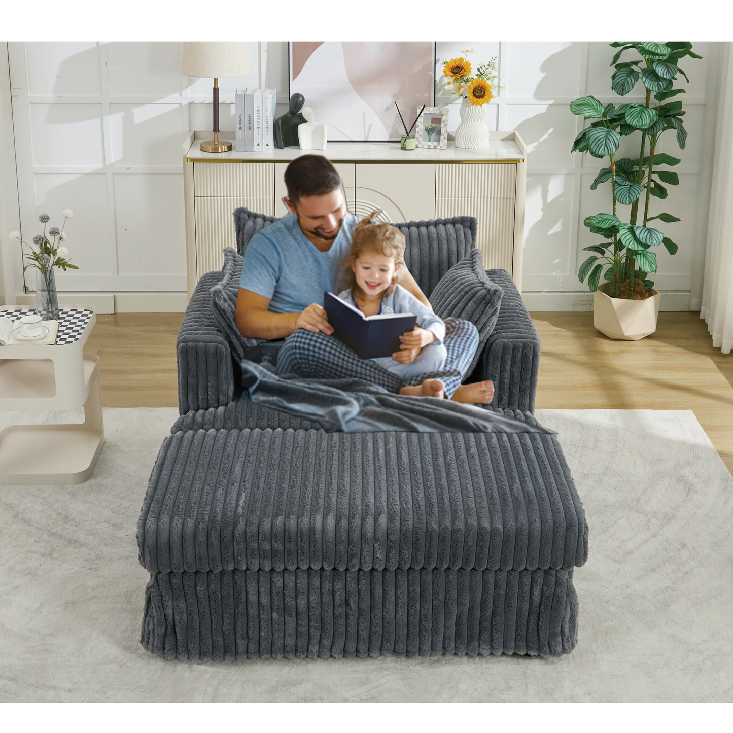 47.7'' Oversized Corduroy Chaise Longue with Ottoman