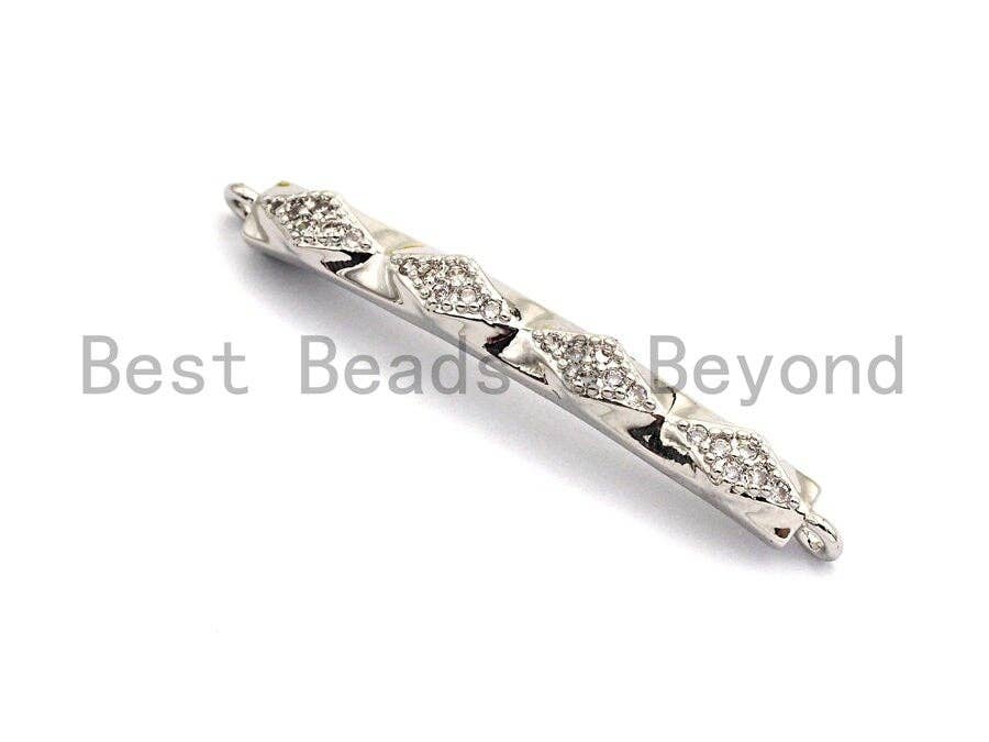 Clear CZ Micro Pave 4x38mm Bar shape Two Hole Bracelet Connector, Cubic Zirconia Connector/Link,sku#E488C