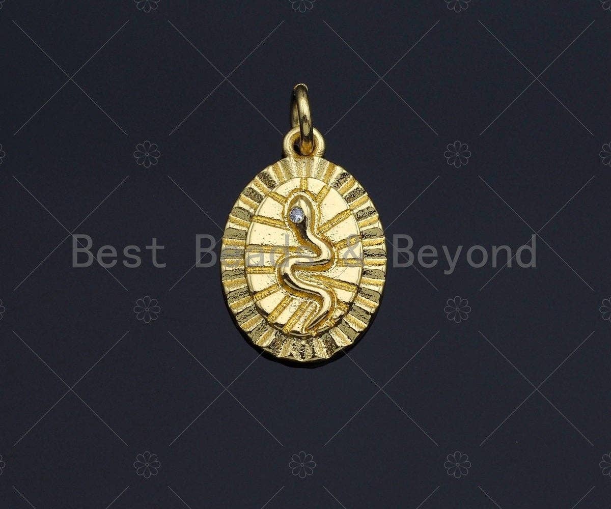 18k Shiny Gold Embossment Snake Oval Charms, Dainty Charms, Oval Pendant, Snake Pendant, Oval Necklace Charms, 12x17mm, Sku#Z1182