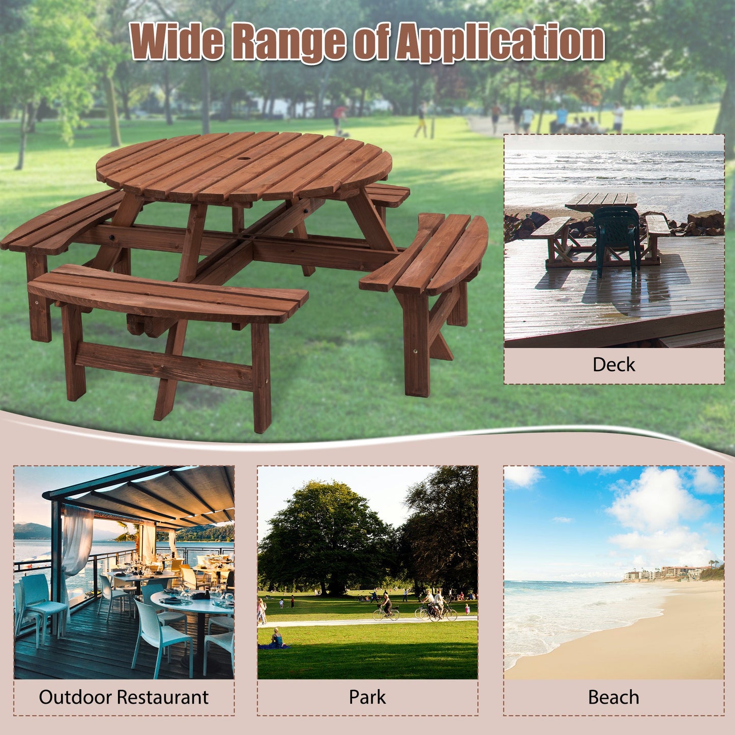 8 Person Wooden Picnic Table
