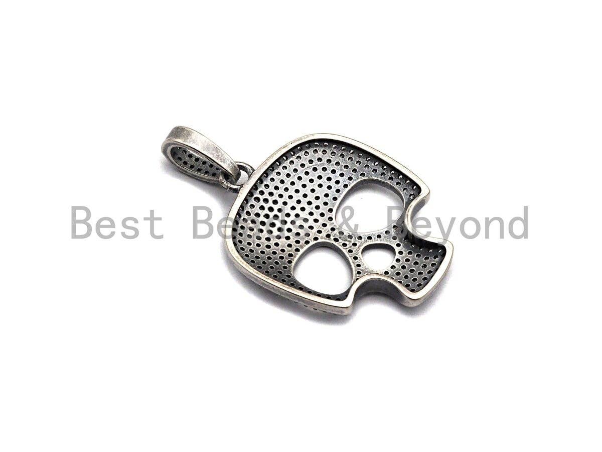 Oxidized silver CZ Micro Pave Skull Pendant/Charm, Antique SIlver Color Skull, Cubic Zirconia Pendant Charm, 26x33mm,sku#X121