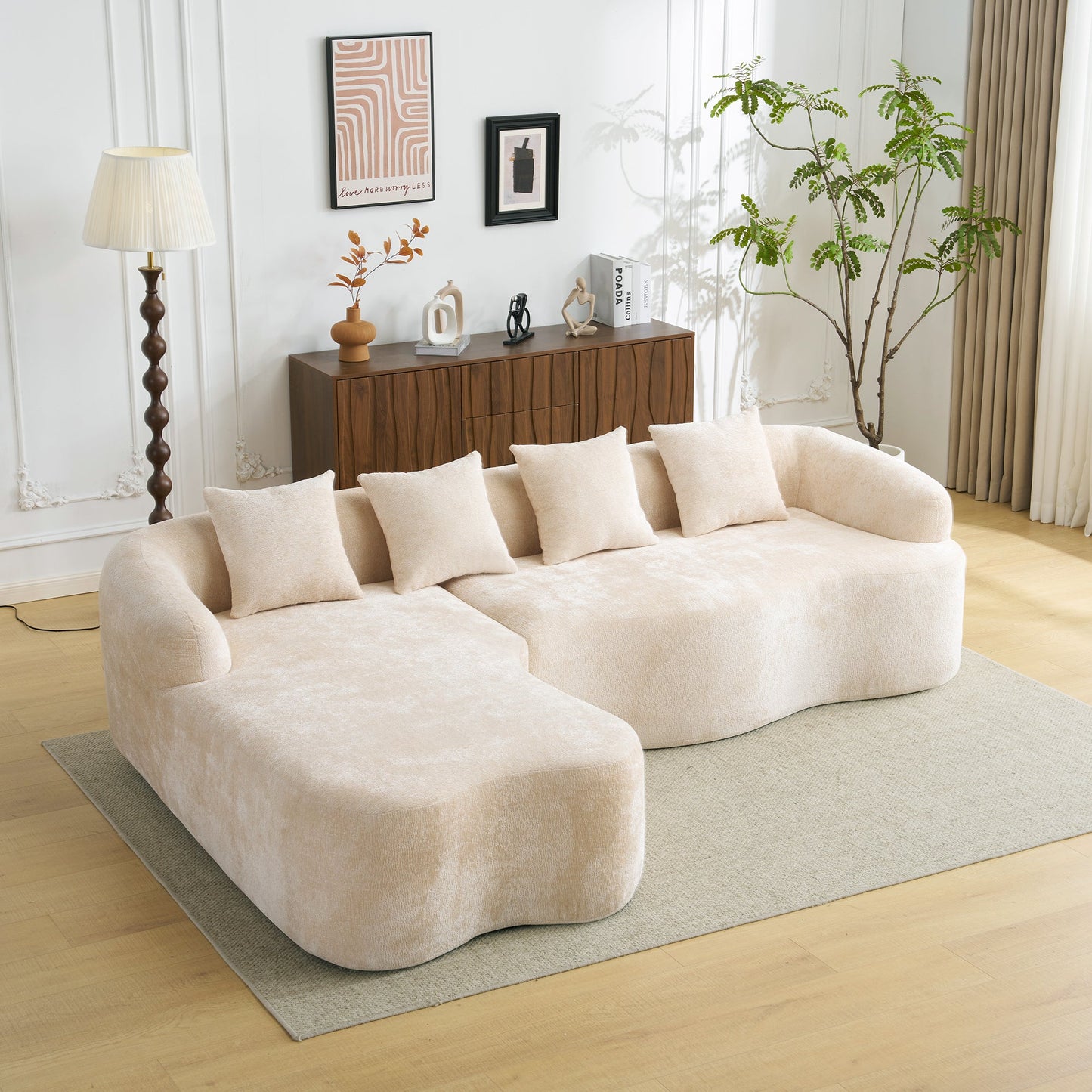 Full Compression L-Shape Sectional Sofa with Curved Chaise