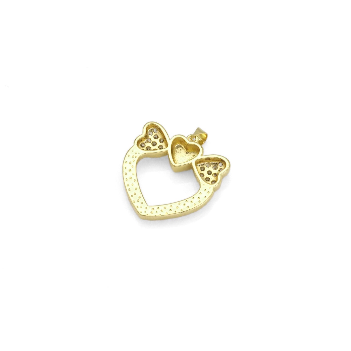 Gold CZ Bow Heart Pearl Around Charm, Sku#LK882