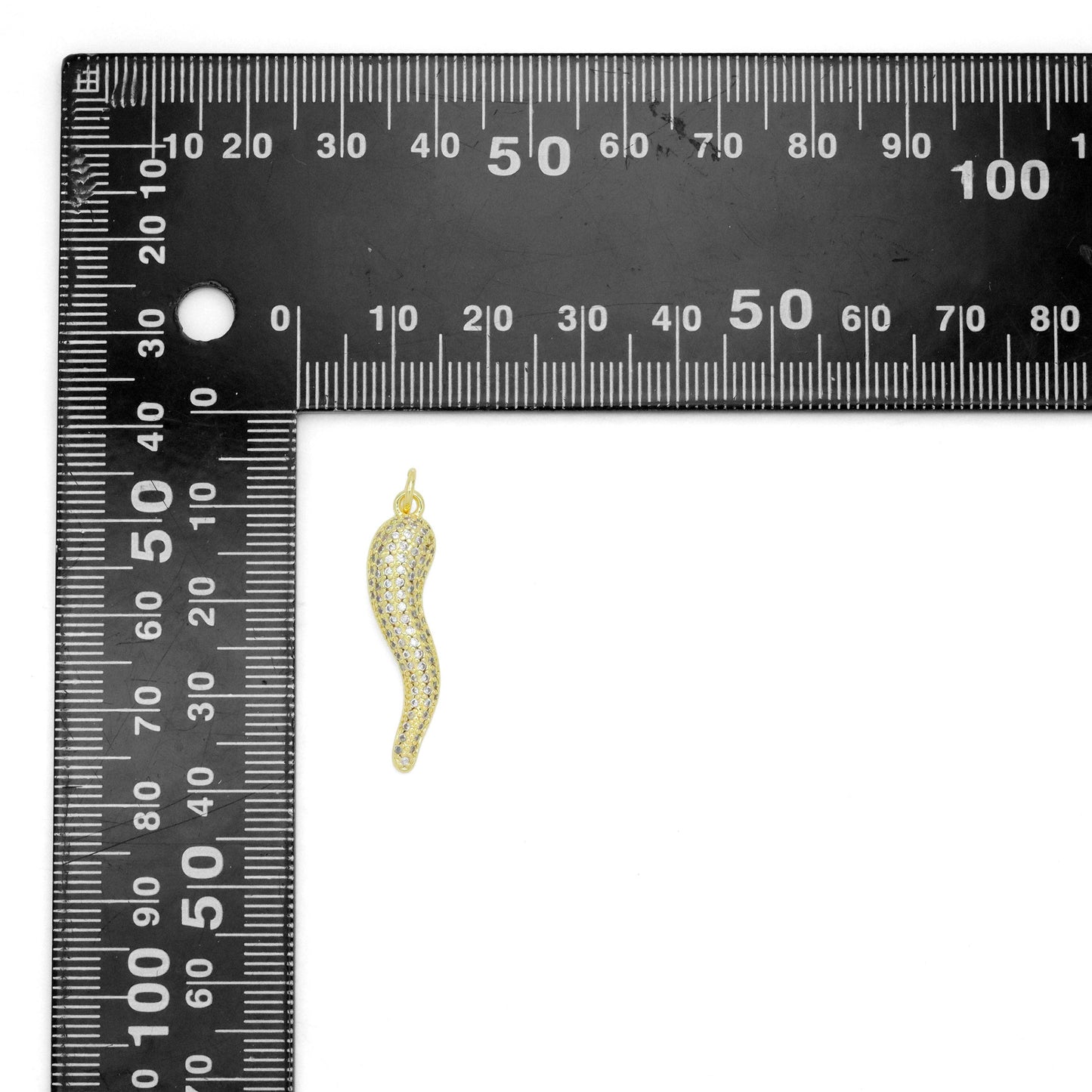 Clear CZ Gold Chili Shape Charm Pendant, Sku#LK1043