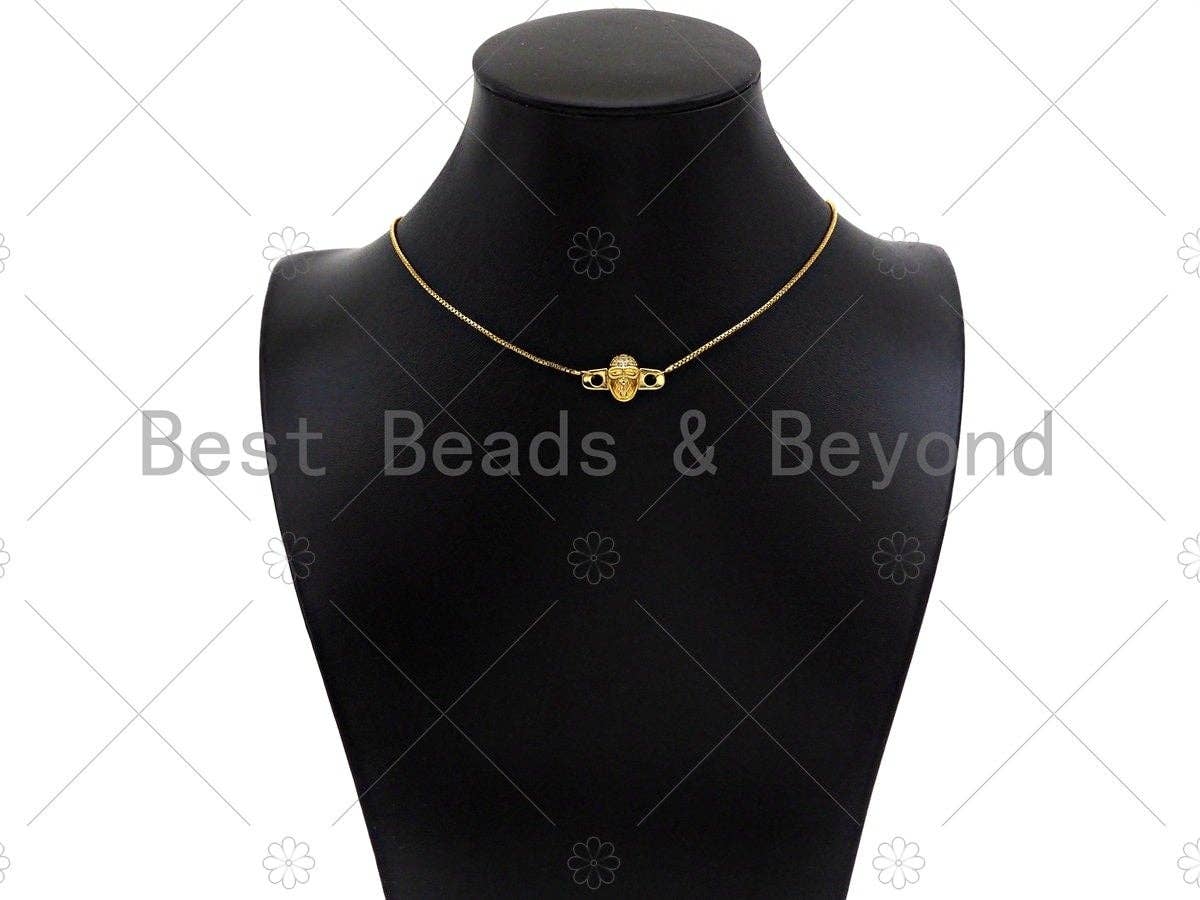 CZ Micro Pave Skull Connector,18K Dainty Gold Cubic Zirconia Charm, Necklace Bracelet Charm Pendant,11x20mm, Sku#LK258