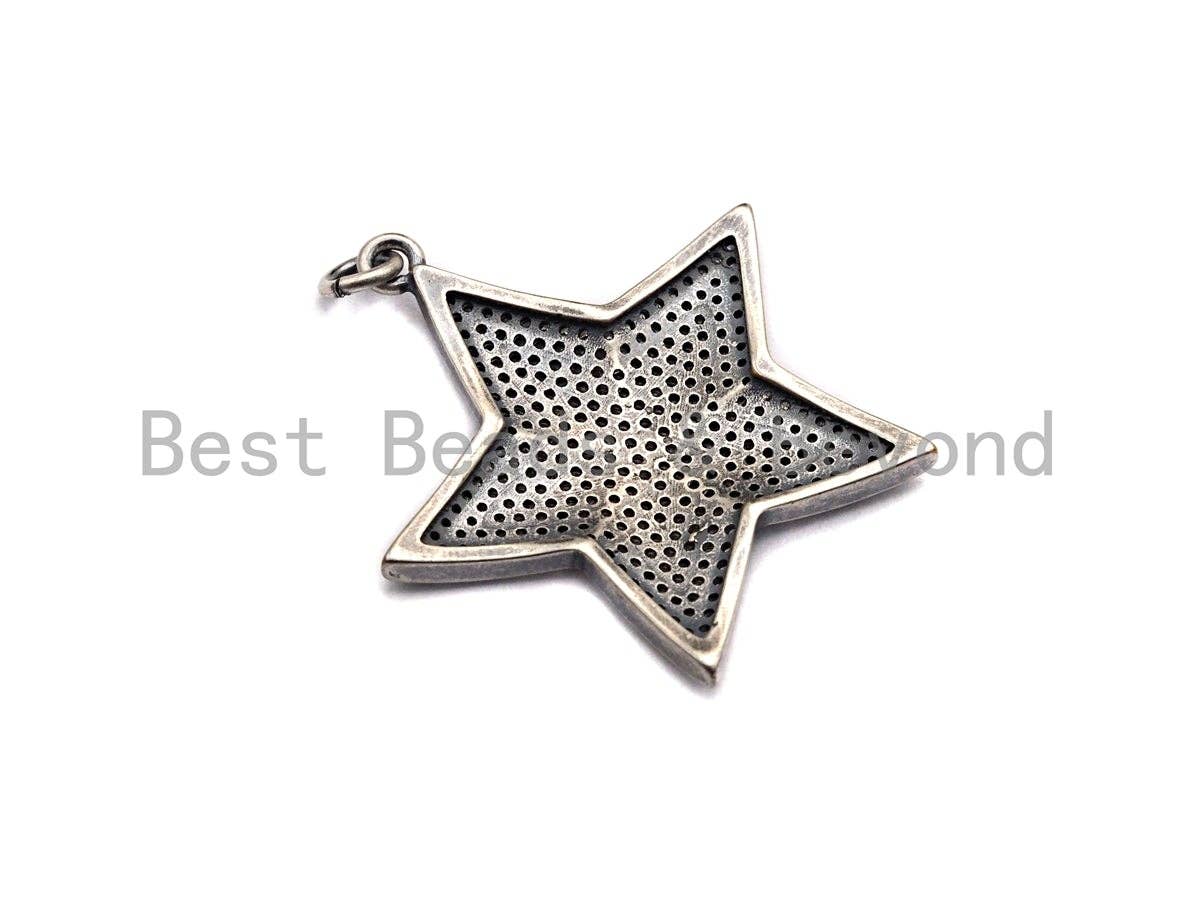 Rhidium CZ Micro Pave Five Star Pendant/Charm, Antique Silver Star Cubic Zirconia Pendant Charm, 31x32mm,sku#X120