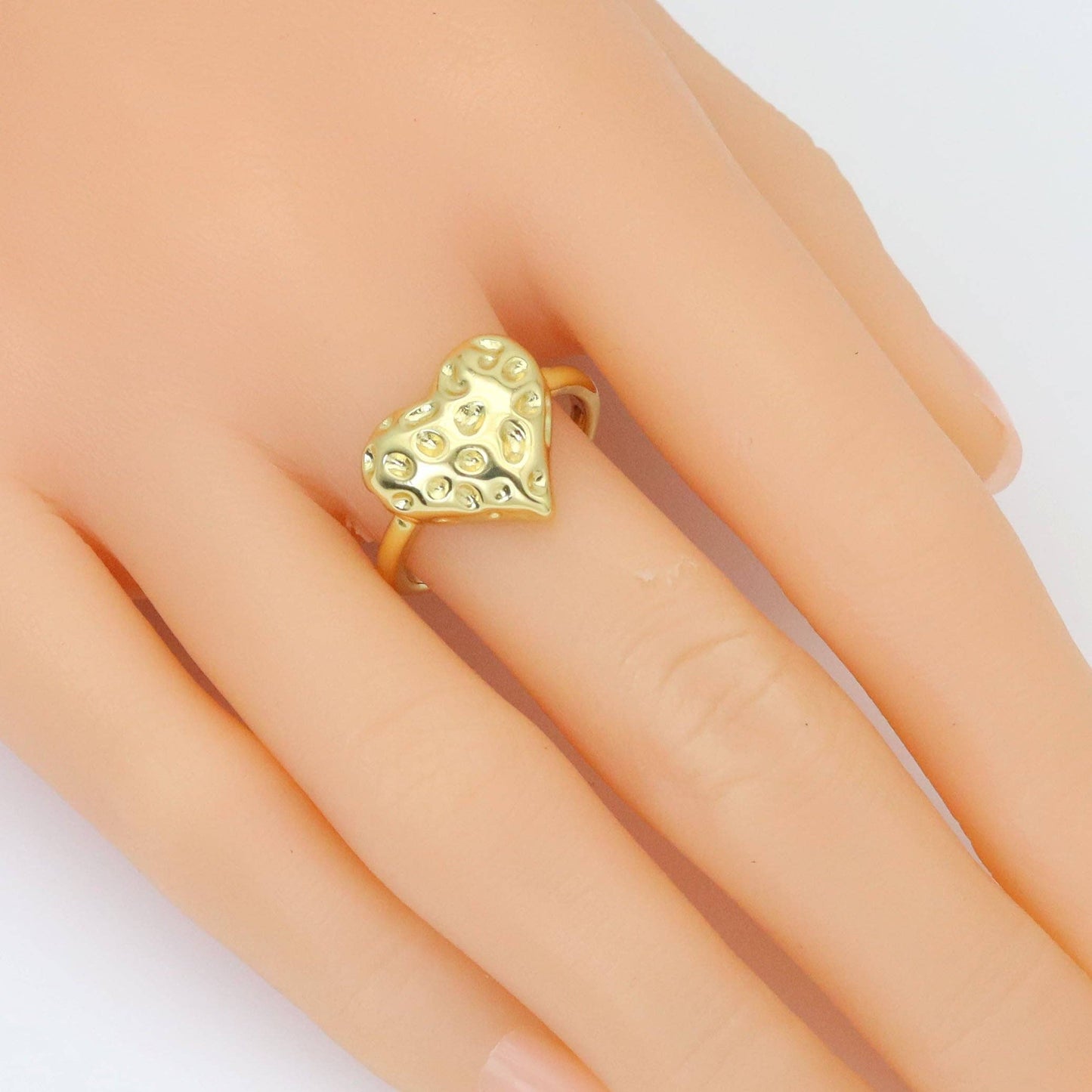 Gold Silver Hammered Raindrop Heart Adjustable Ring, Sku#A235