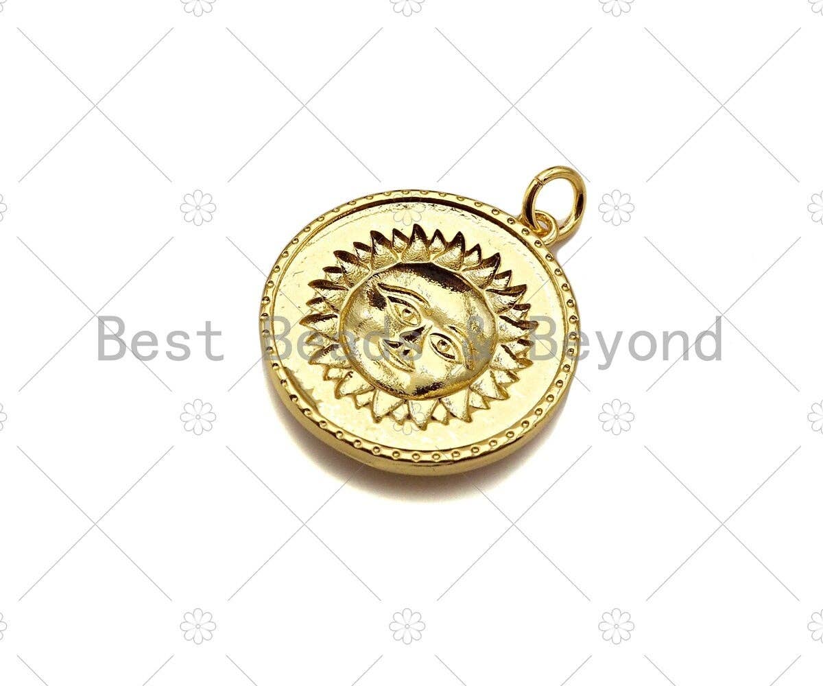 18K Dainty GoldSun Face On Round Coin Shape Pendant/Charm,Gold Medallion Charm, Necklace Bracelet Charm Pendant,22x20mm, Sku#LK230