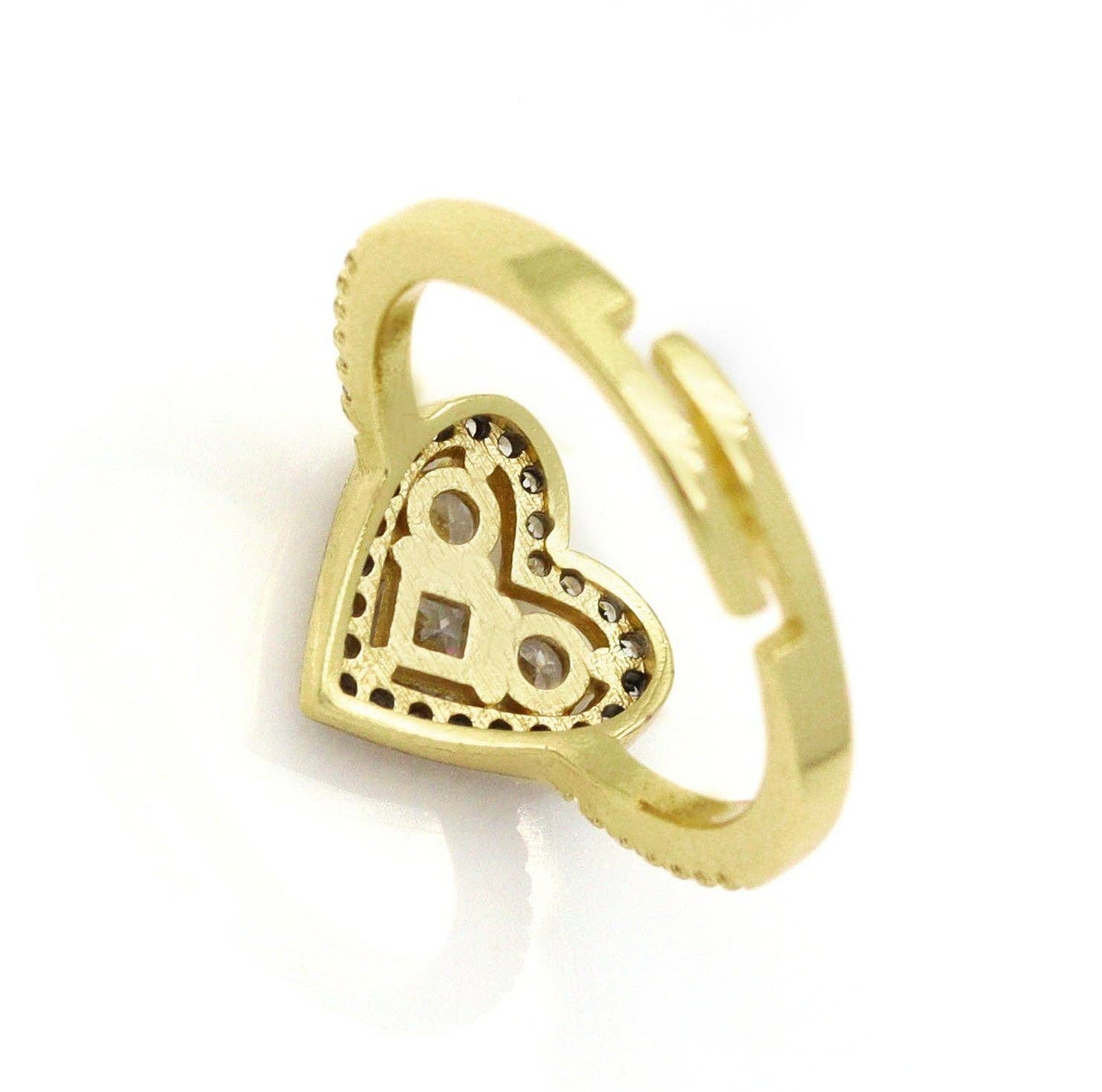CZ Pave Gold Heart Adjustable Ring, Sku#JL143