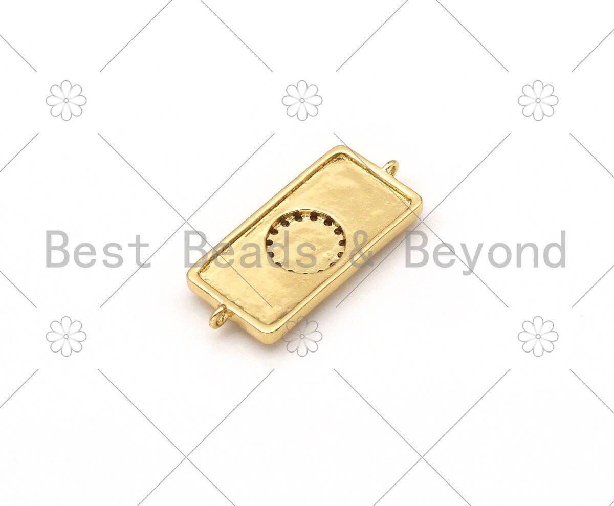 Turquoise Blue Enamel Evil Eye On Rectangle Shape Connector, 18K Gold Filled CZ Micro Pave Enamel Link,Enamel Jewelry,30x13mm,Sku#L596