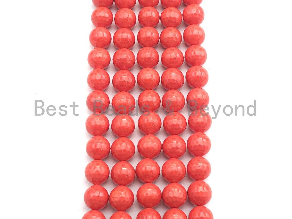 Quality Orange Mother of Pearl beads, 6mm/8mm/10mm/12mm/14mm Pearl Faceted Round, Loose Faceted Pearl Shell Beads, 16inch strand, sku#T118