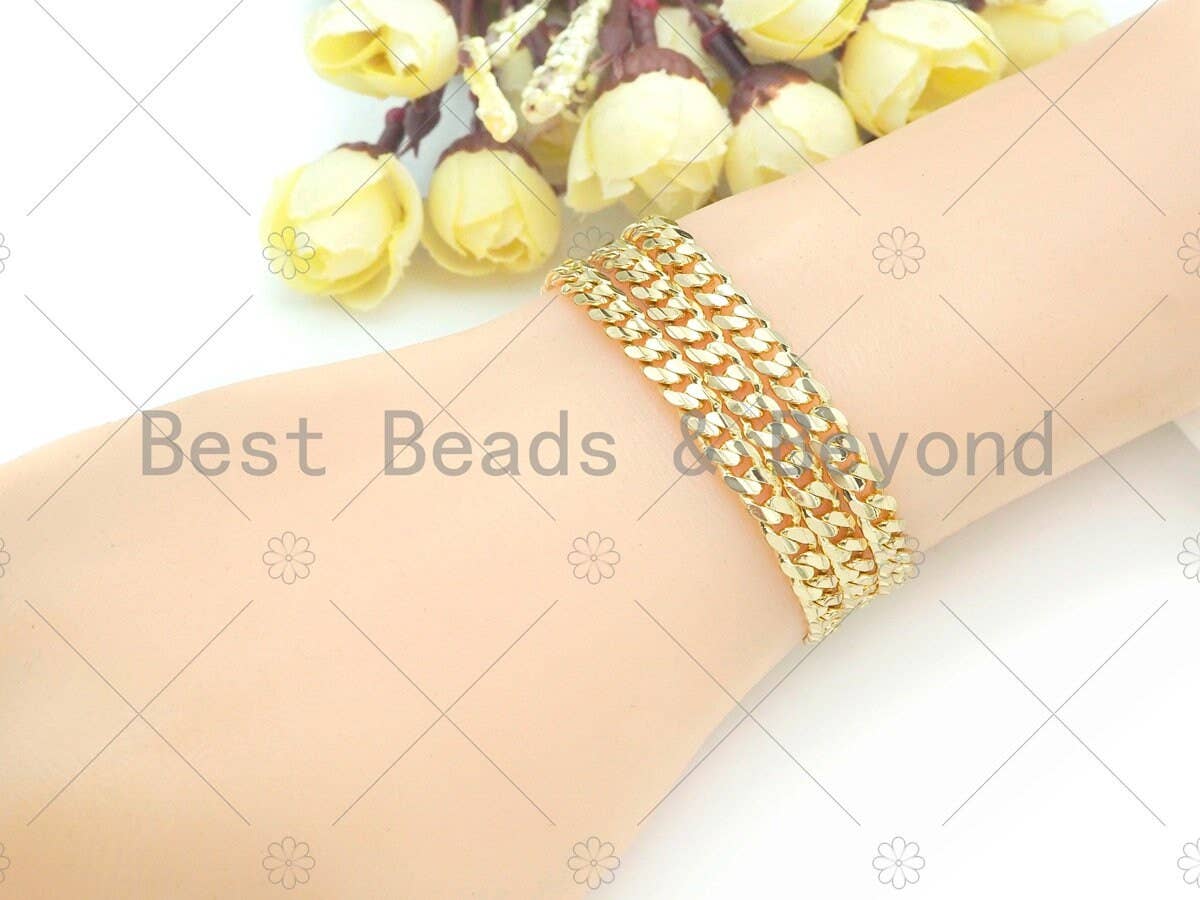 5x7mm High Quality Flat Curb Chain by Yard, 18K Real Gold plated Gold Plated Cuban Chain, Wholesale bulk Chain, sku#M396
