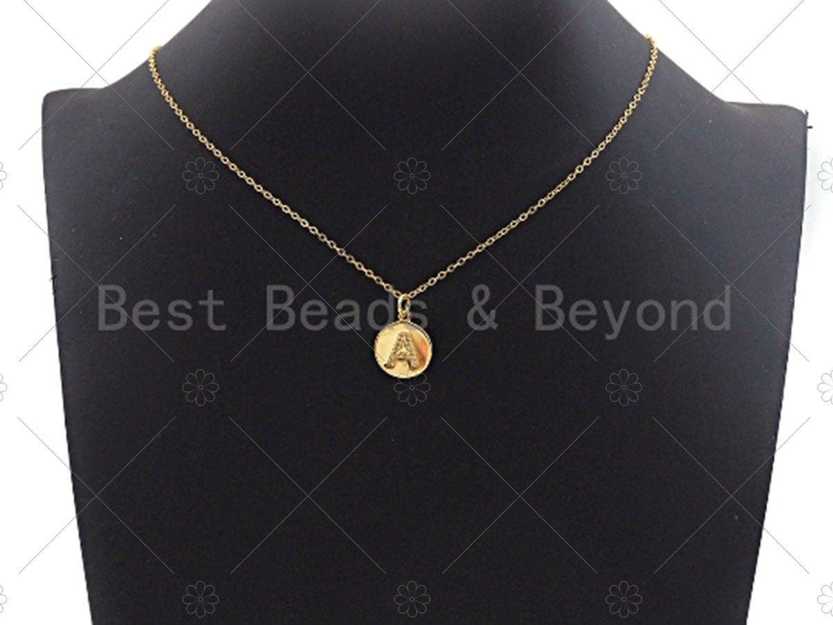 CZ Micro Pave A-Z Capital Letter Coin Pendant/Charm, Pave Initial Charm, Cubic Zirconia Initial Pendant Charm,15x17mm,sku#Z603