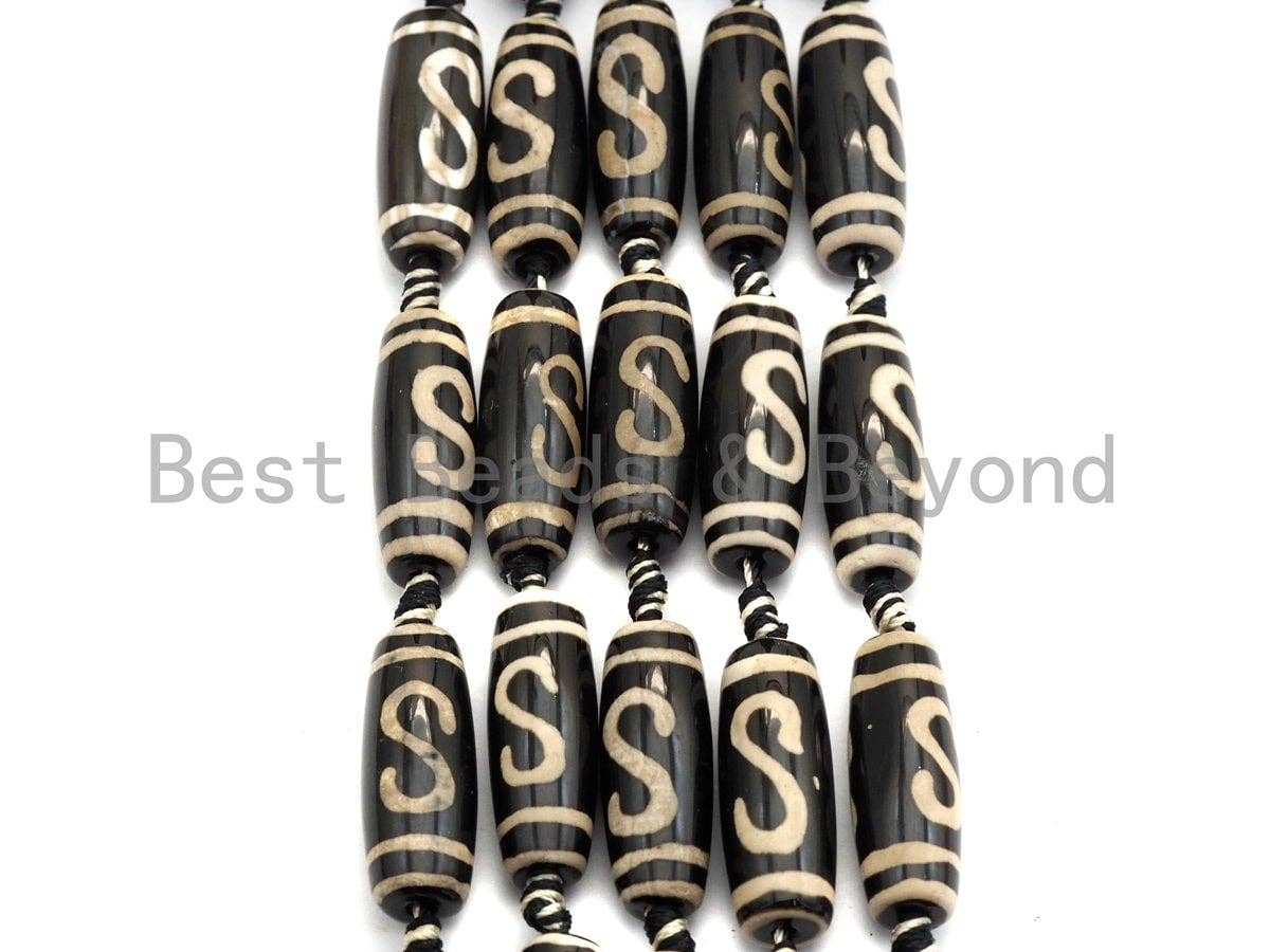 1pc/10pc Natural Tibetan Agate long Barrel Beads, Black White Dzi long oval beads, Zodiac Barrel Agate Beads, 10x30mm,sku#U489