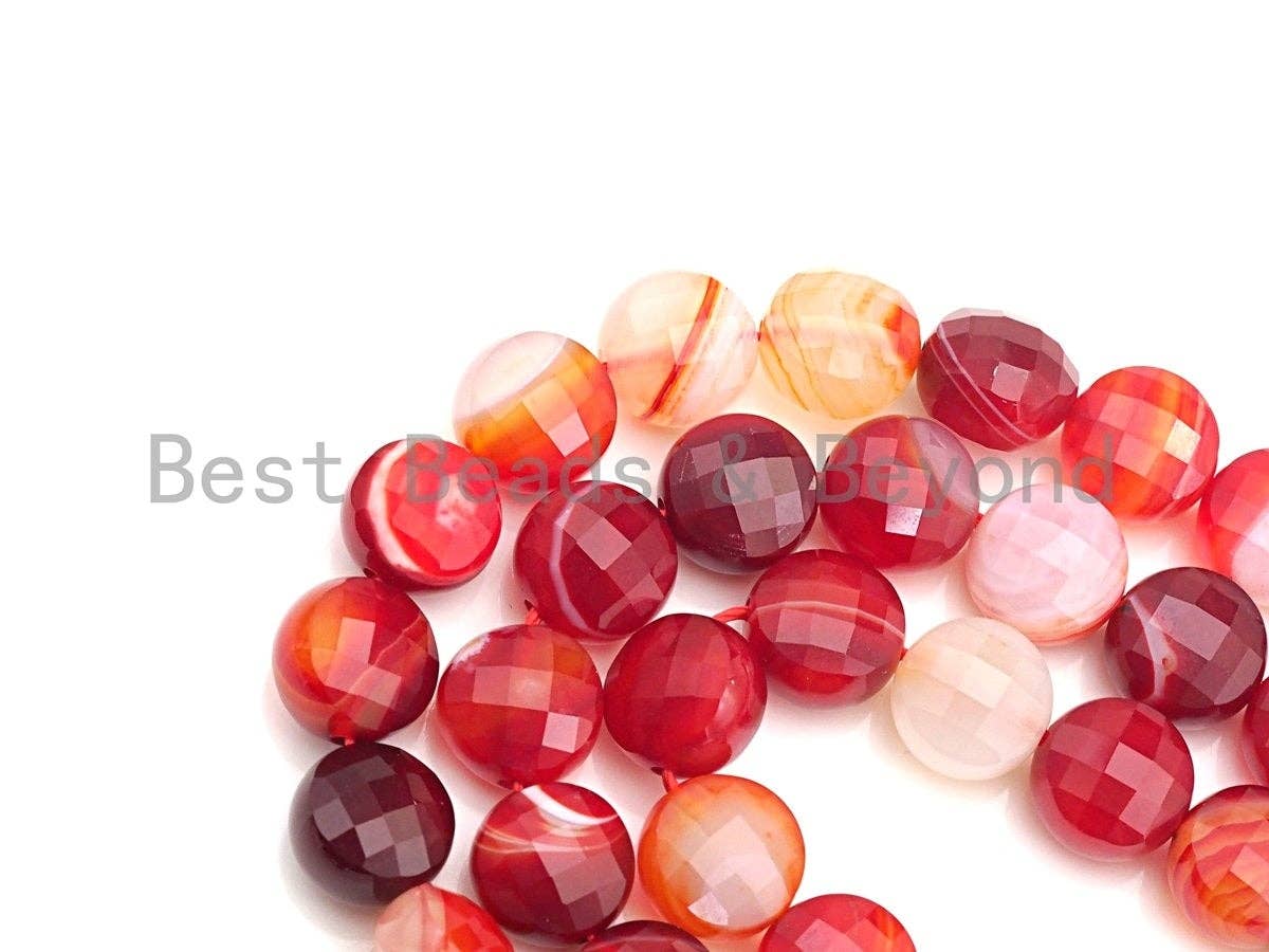 Double Sided Turtle Shell Cut Natural Agate Coin Shape beads, 6mm/8mm/10mm Natural Red Agate Beads, 15.5" Full strand, Sku#UA03