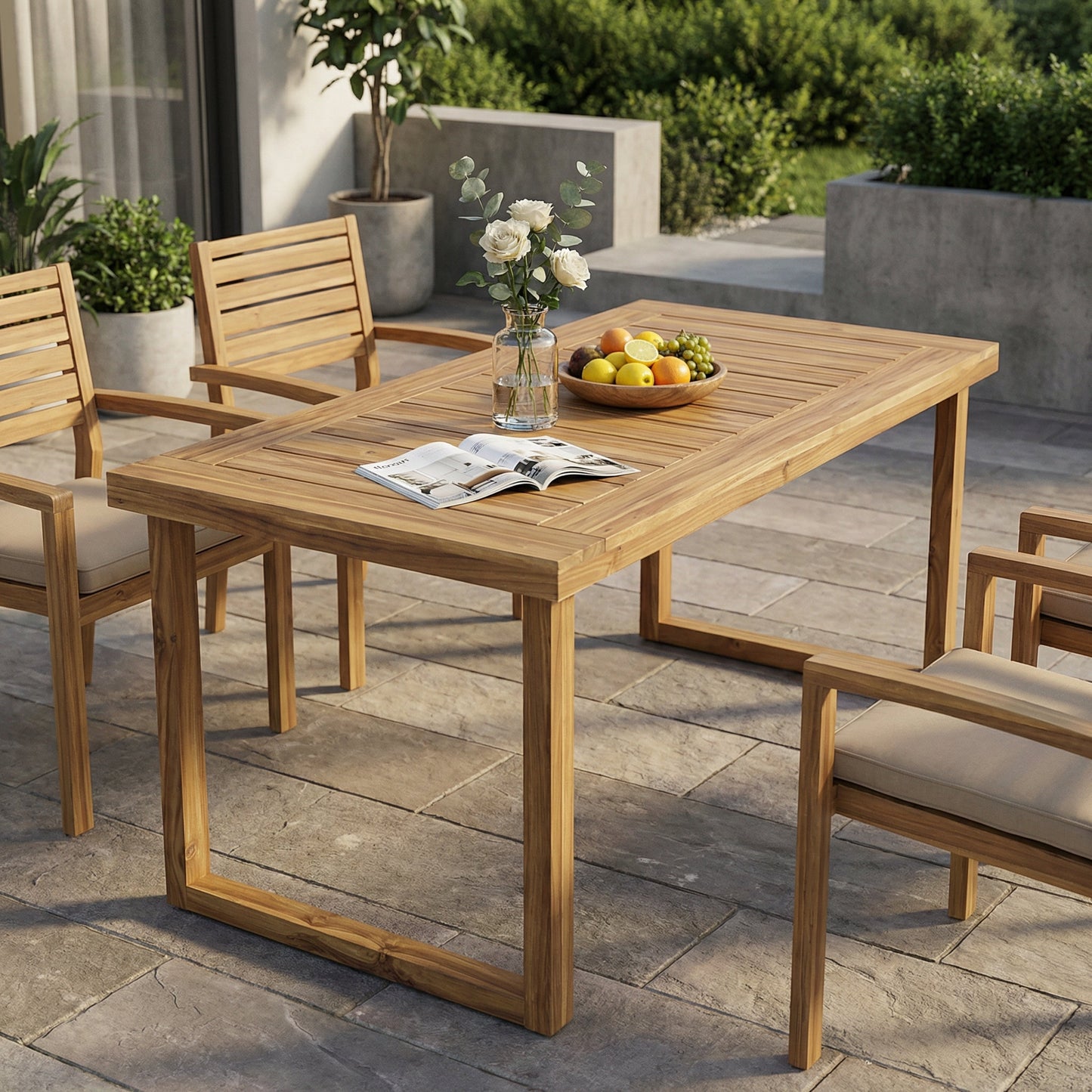Outdoor 69" Acacia Wood Dining Table, Sandblast