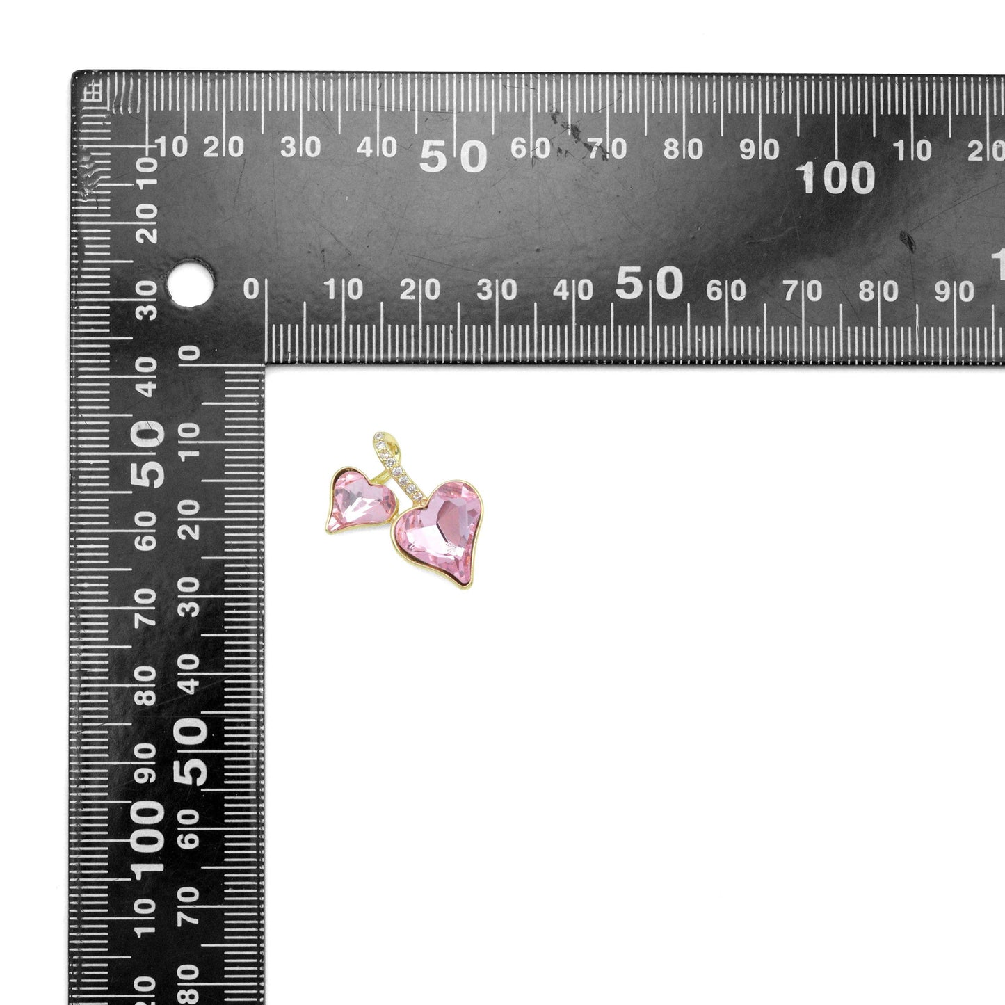 Double Pink Heart Gold Charm Pendant, Sku#LK1074