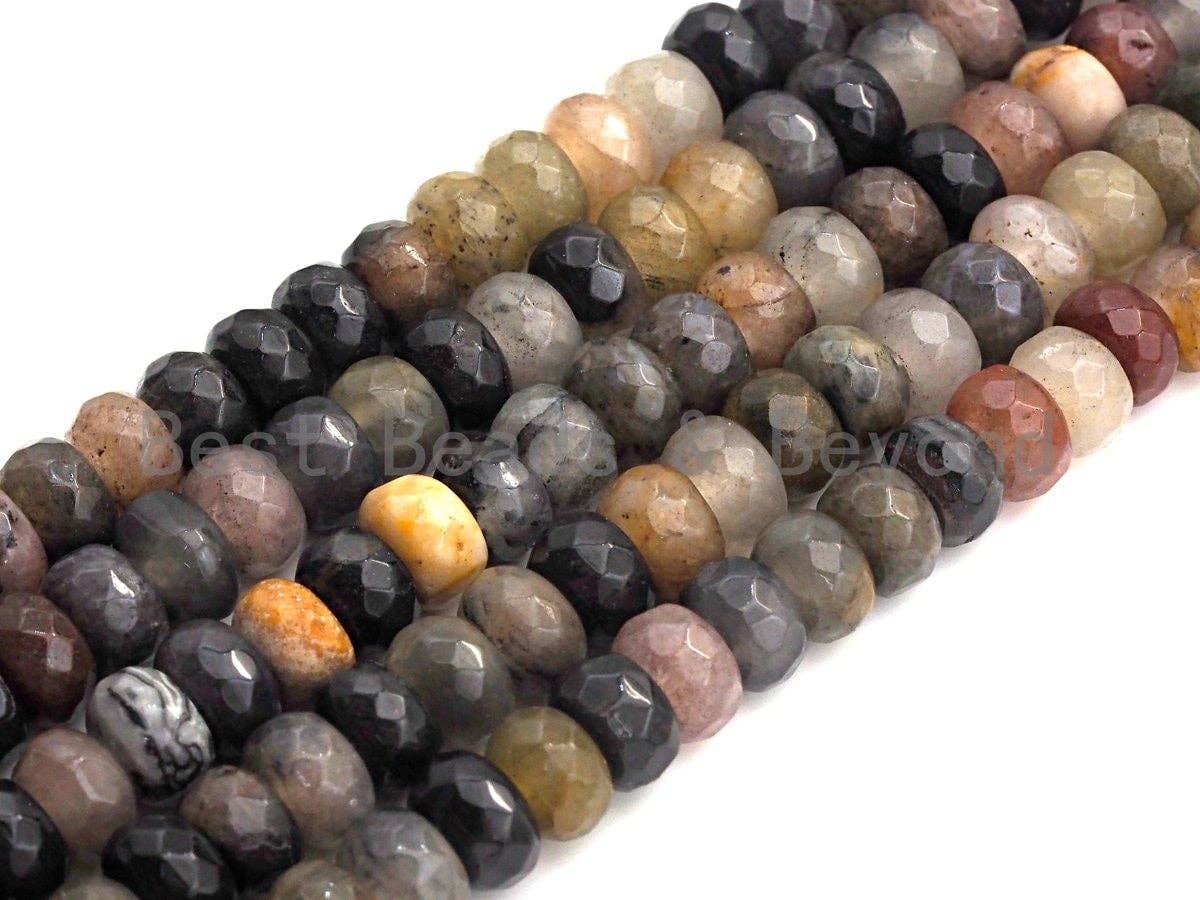 2mm Large Hole Natural Chinese Tourmaline Beads, Rondelle Faceted 6x10mm/5x8mm, 8" Long Strands, sku#U708