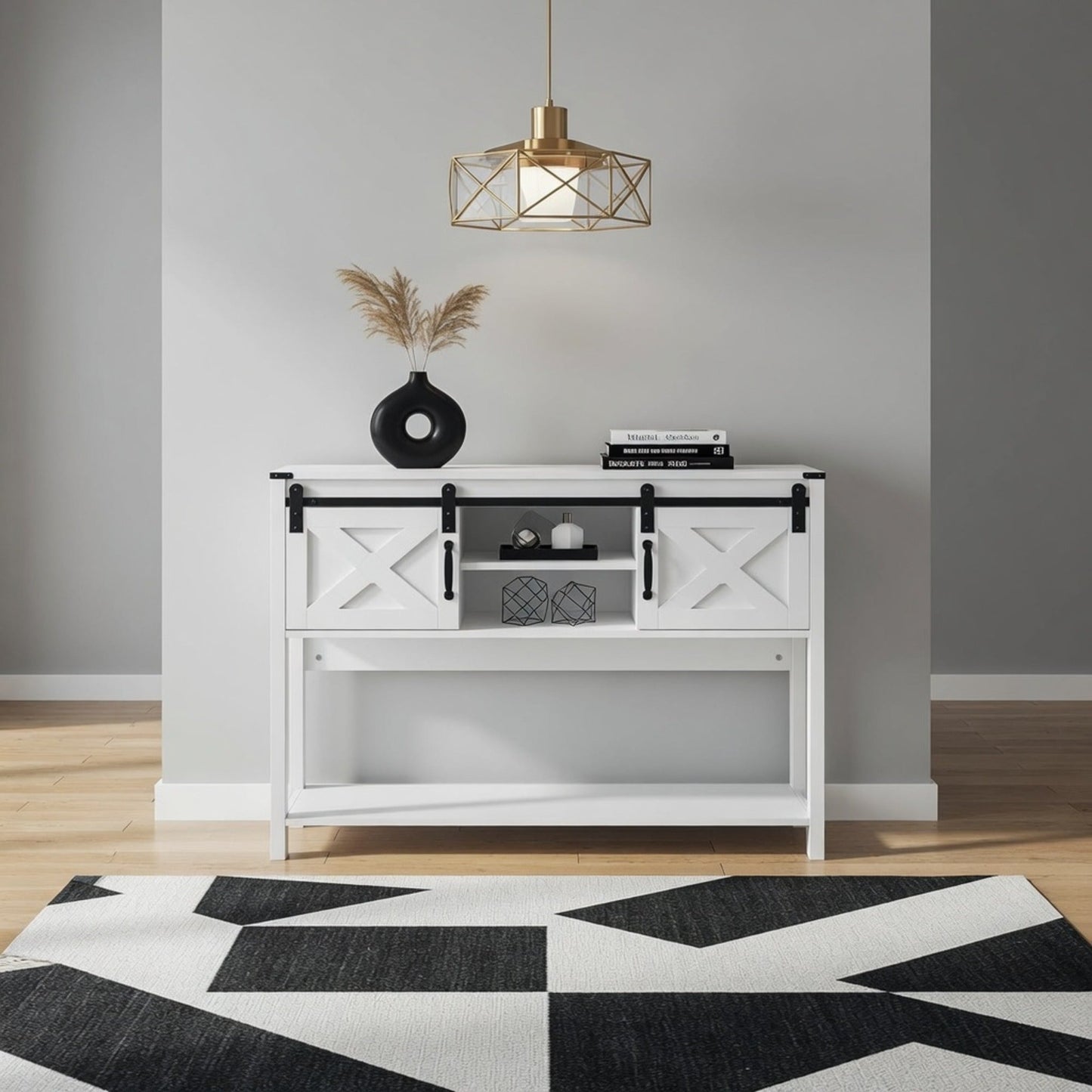 46" Modern Farmhouse Entryway Table with Storage & Sliding Barn Door