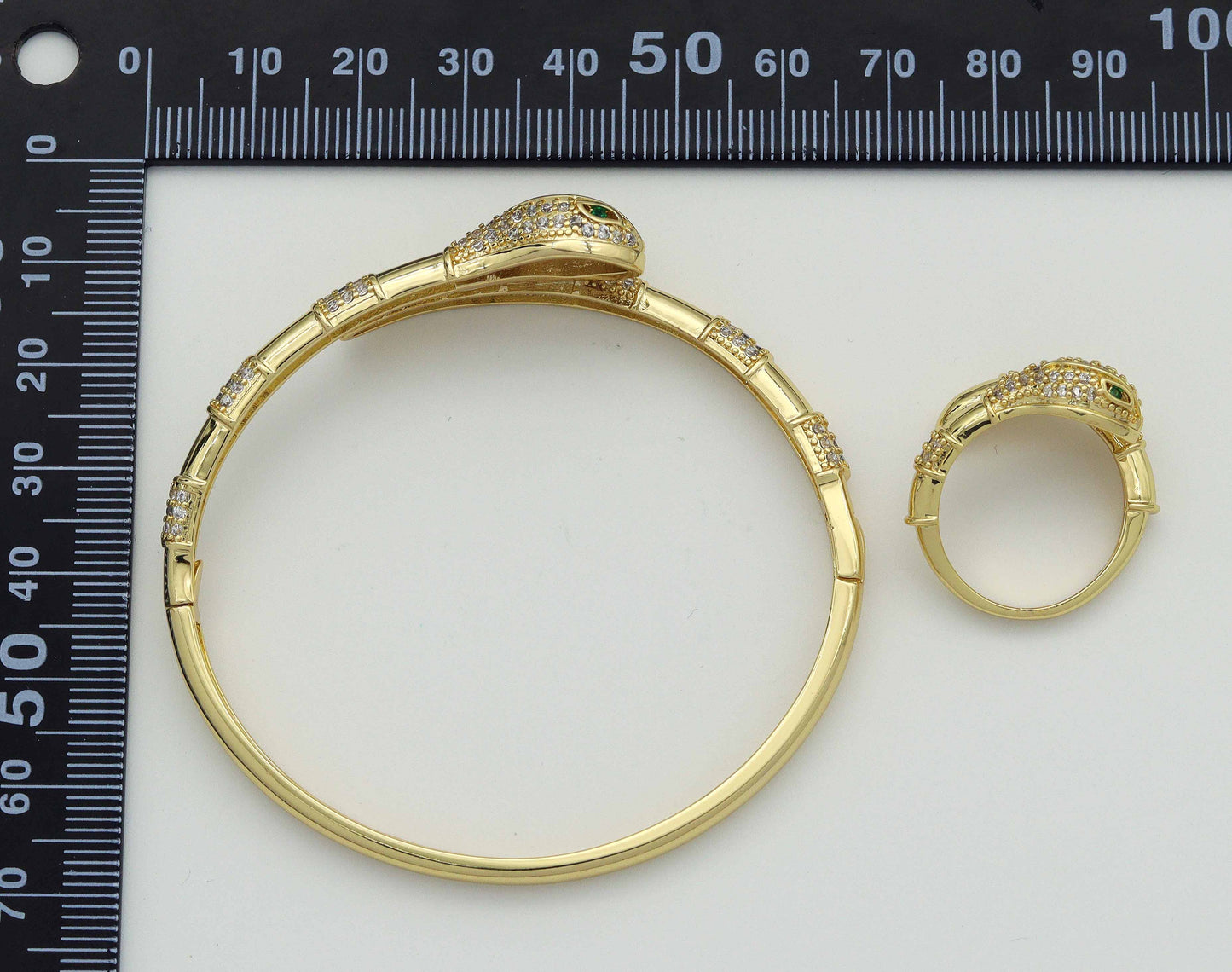 CZ Snake Adjustable Bracelet and Rings, Sku#X319