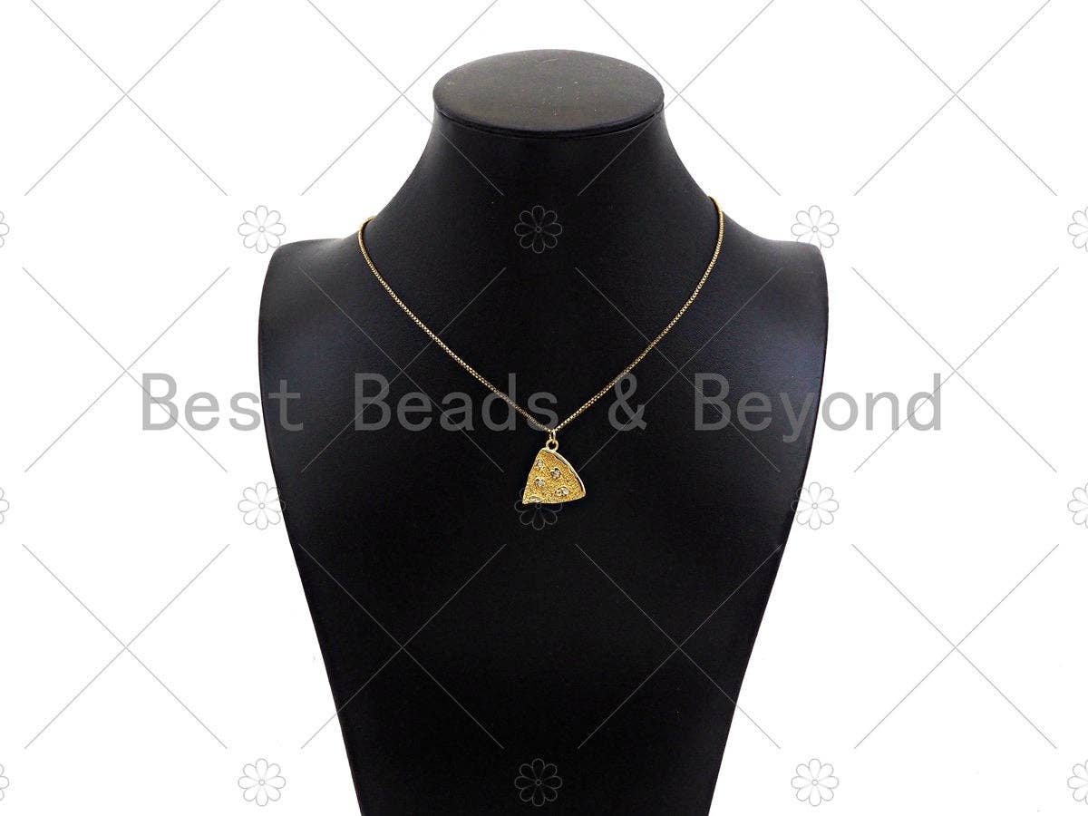 Gold Filled CZ Micro Pave Triangle Pizza Shape Pendant, 18K Gold Filled Pizza Charm, Necklace Bracelet Charm Pendant,19x20mm,Sku#Y463