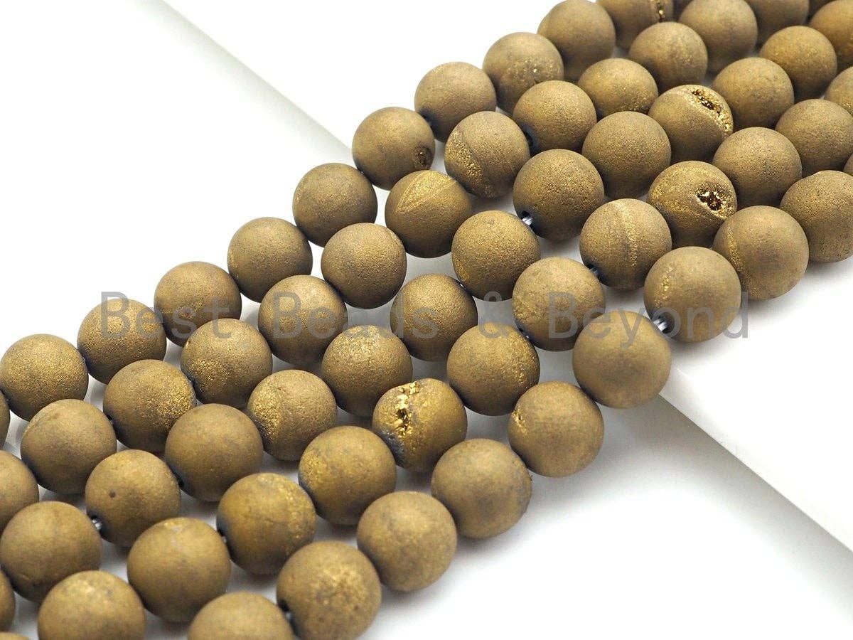 Druzy Gold Agate beads, 6mm/8mm/10mm/12mm Round Smooth Matte beads,Natural Agate Druzy Round Beads, 15.5inch strand, SKU#U849
