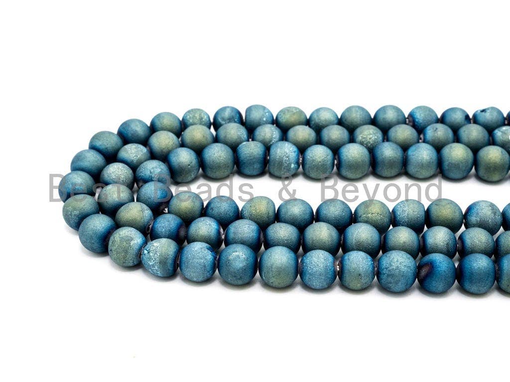 Druzy Peacock Green Plated Agate beads, 6mm/8mm/10mm/12mm Round Smooth Matte beads,Natural Agate Druzy Round Beads, 15.5inch strand, SKU#U54