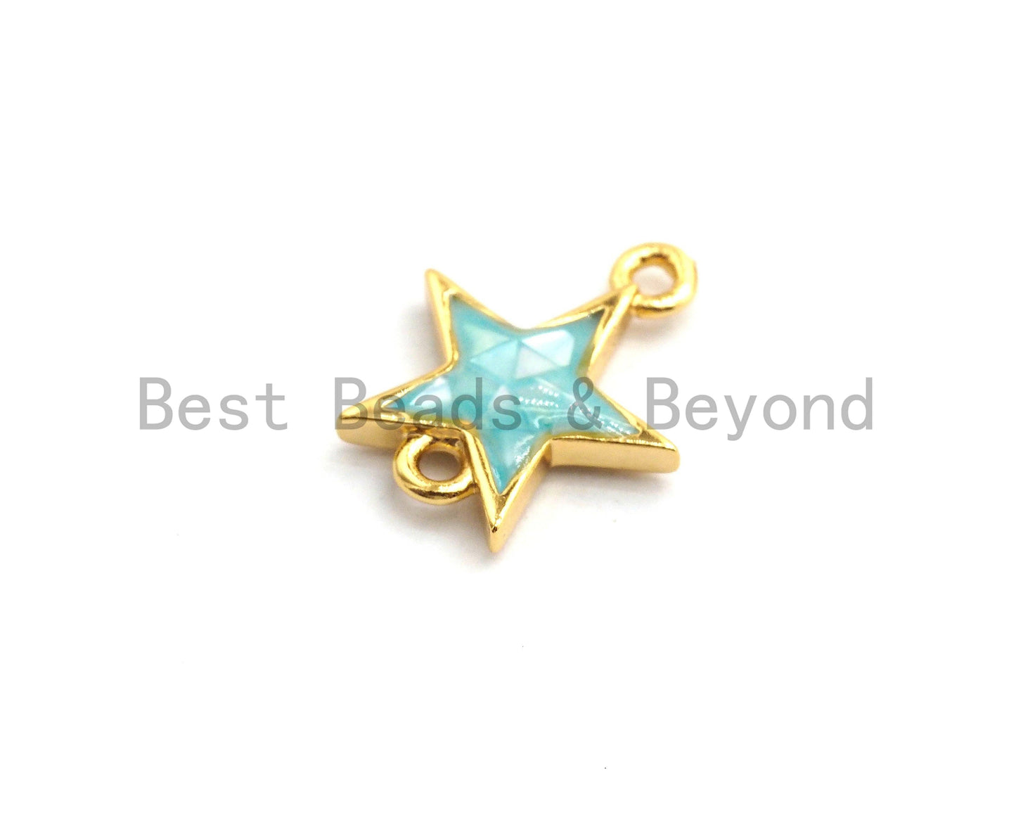 100% Natural Aqua Blue Shell Star Shape Connector, Blue Shell Connector for Bracelet/Necklace Making, Gold/Silver Plated, 11x13mm,SKU#Z297