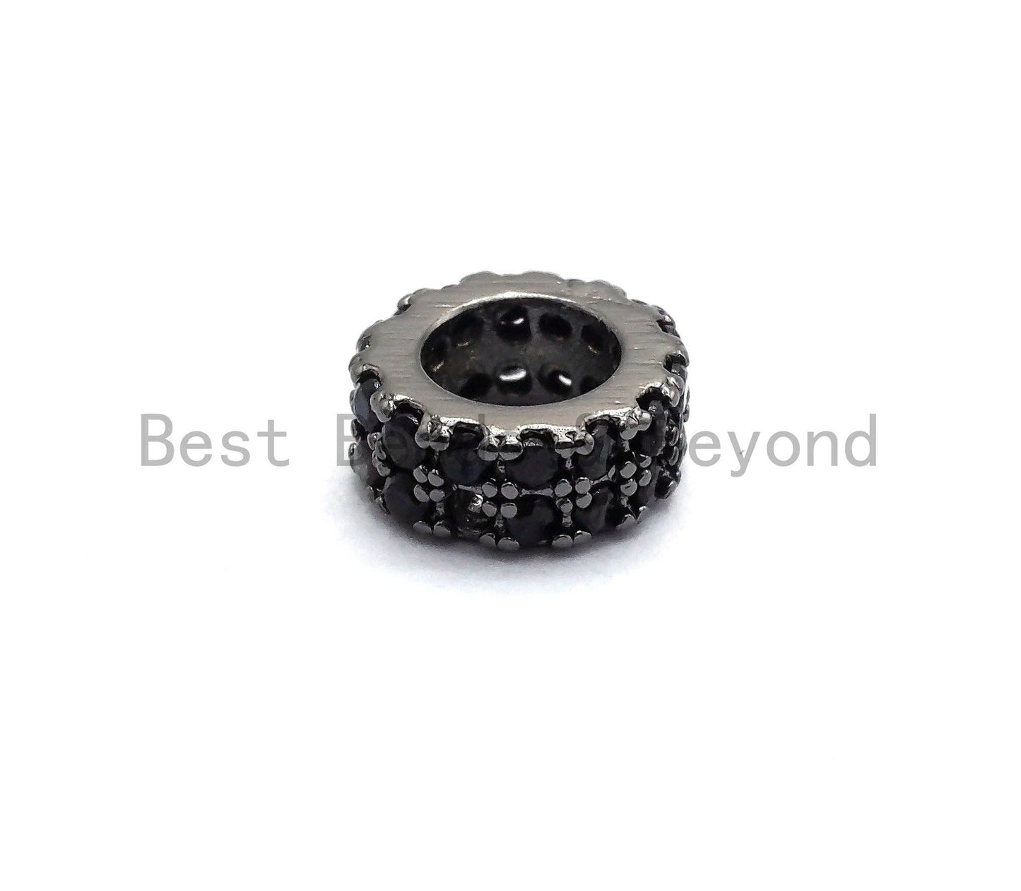 Micro Pave Black CZ Pave On Black Double Layers Big Large Hole Spacer Beads, Cubic Zirconia Black Color Spacer Beads, 7x3mm, SKU#C93