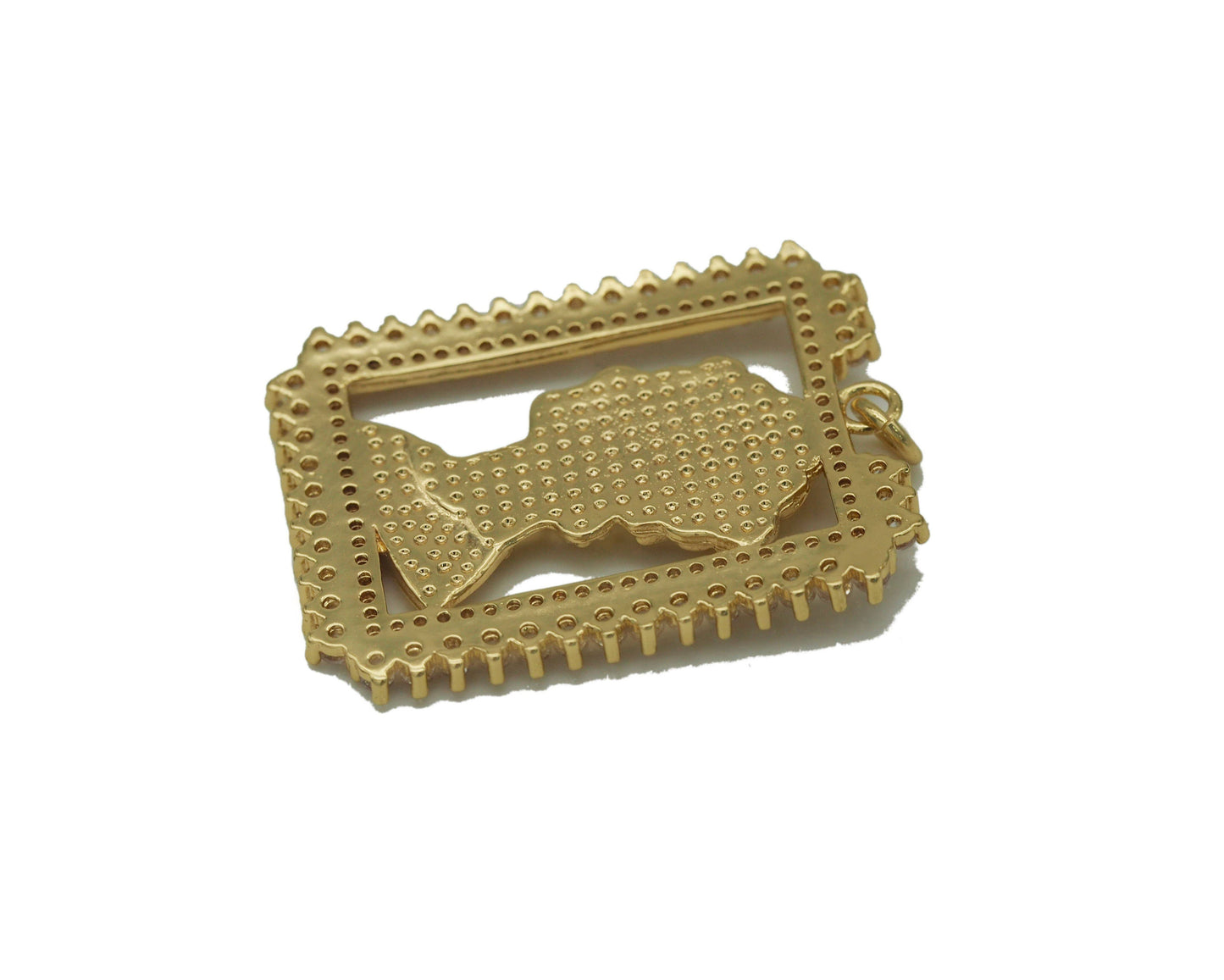 Gold Lady Head On CZ Rectangle Frame Charm, Sku#L673