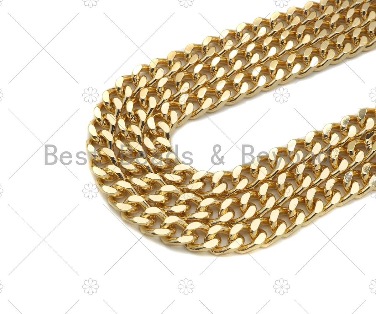 11x14mm Black/Gold High Quality Large Heavy Flat Curb Chain, Diamond Cut Bold Curb Chain, Cuban Heavy Metal Chain, sku#M394