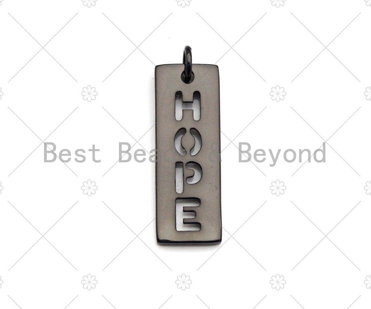 Hollow Out HOPE Bar Pendant, Gold/Silver/Rose Gold/Black Rectangle Hope Dog Tag Pendant, DIY Jewelry Gift, 10x29mm, Sku#ML04