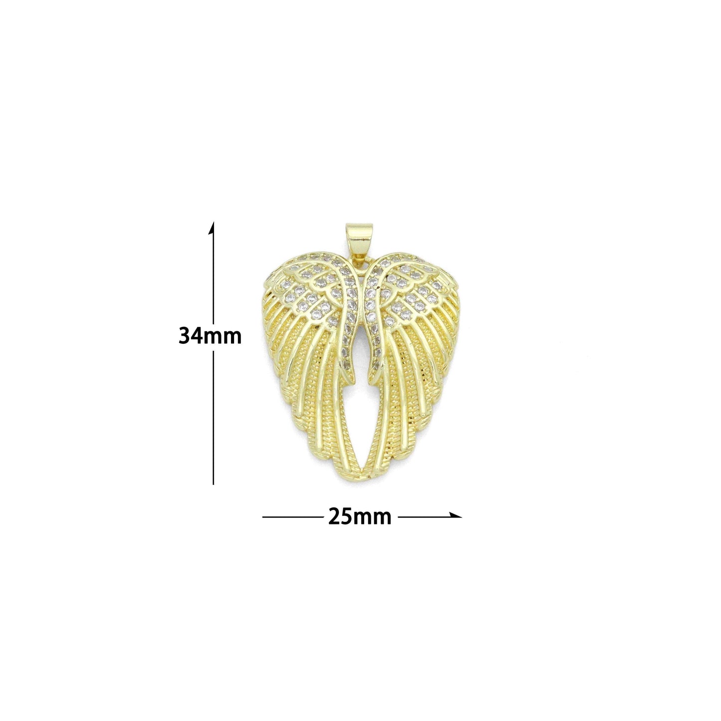 CZ Gold Angel Wings Charm Pendant, Sku#LK1201