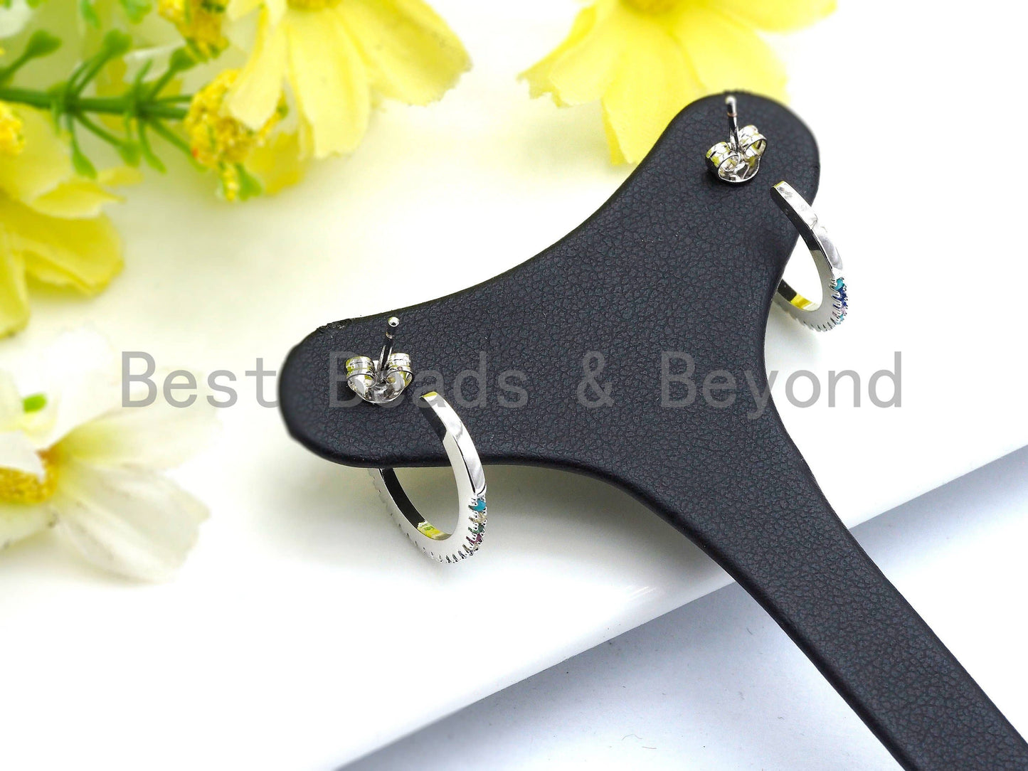 Rainbow CZ Higgie Hoop Earrings, Sku#J47