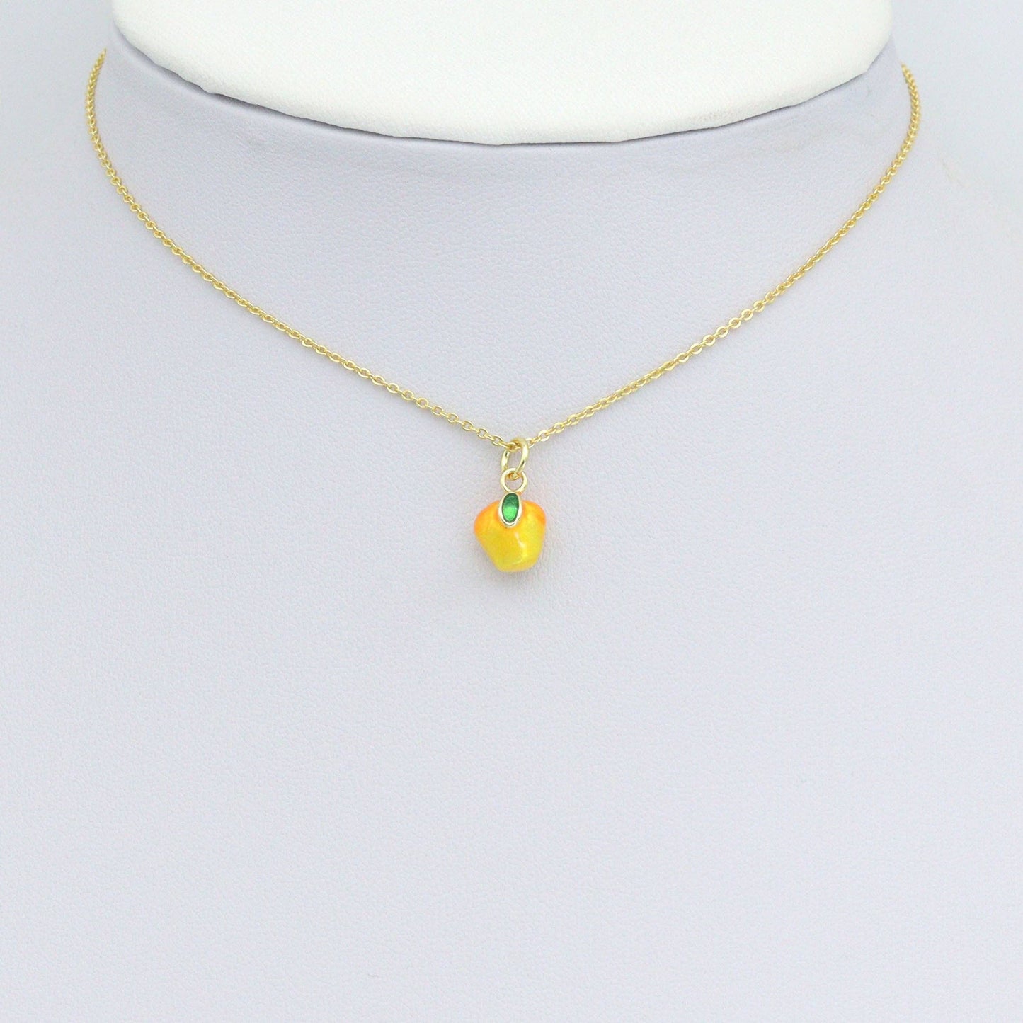 Yellow Orange Enamel Mango Gold Charm Pendant,Sku#LX848